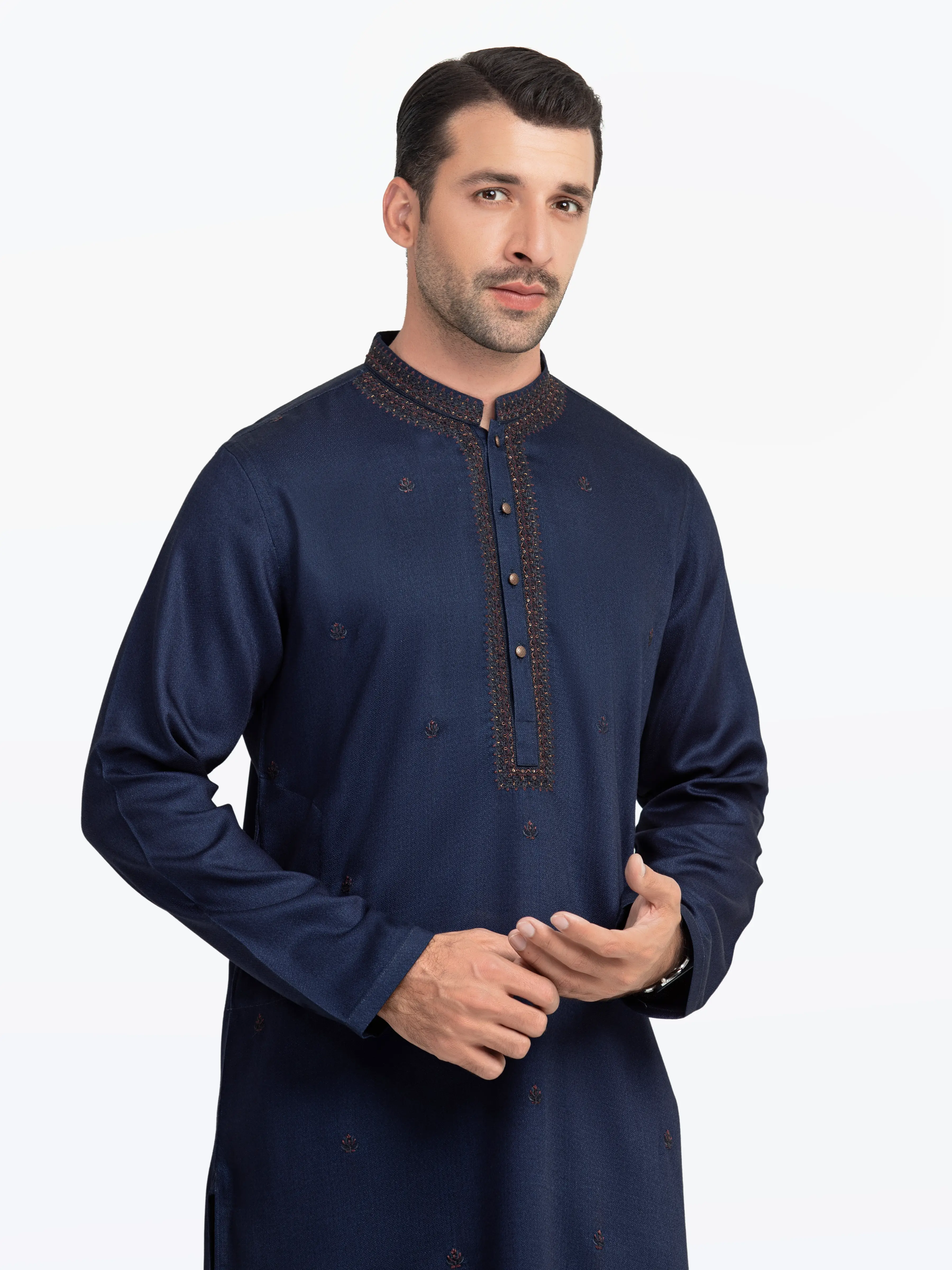 Men's Navy Blue Kurta - EMTKC5-146 - Image 3