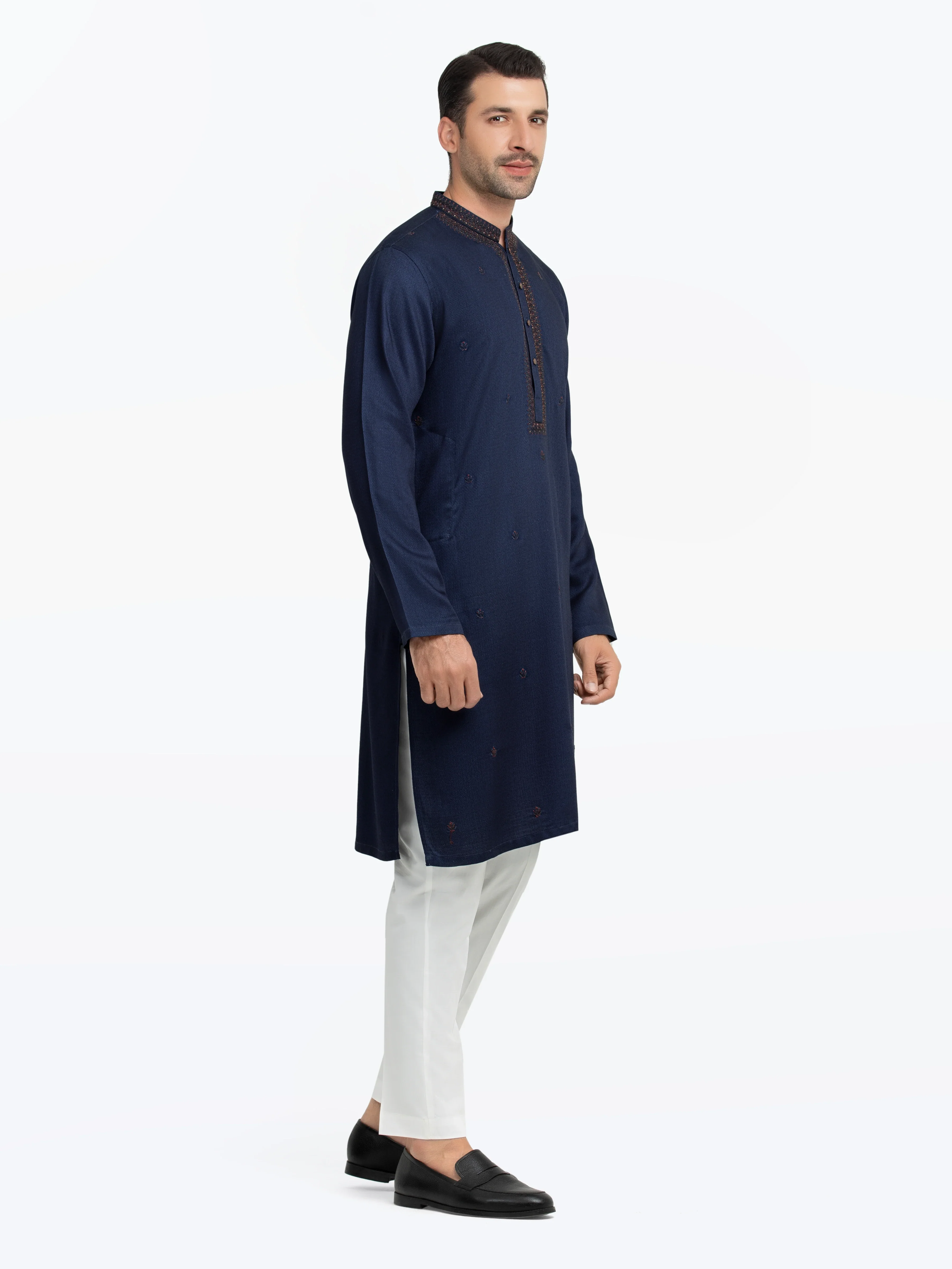 Men's Navy Blue Kurta - EMTKC5-146 - Image 4