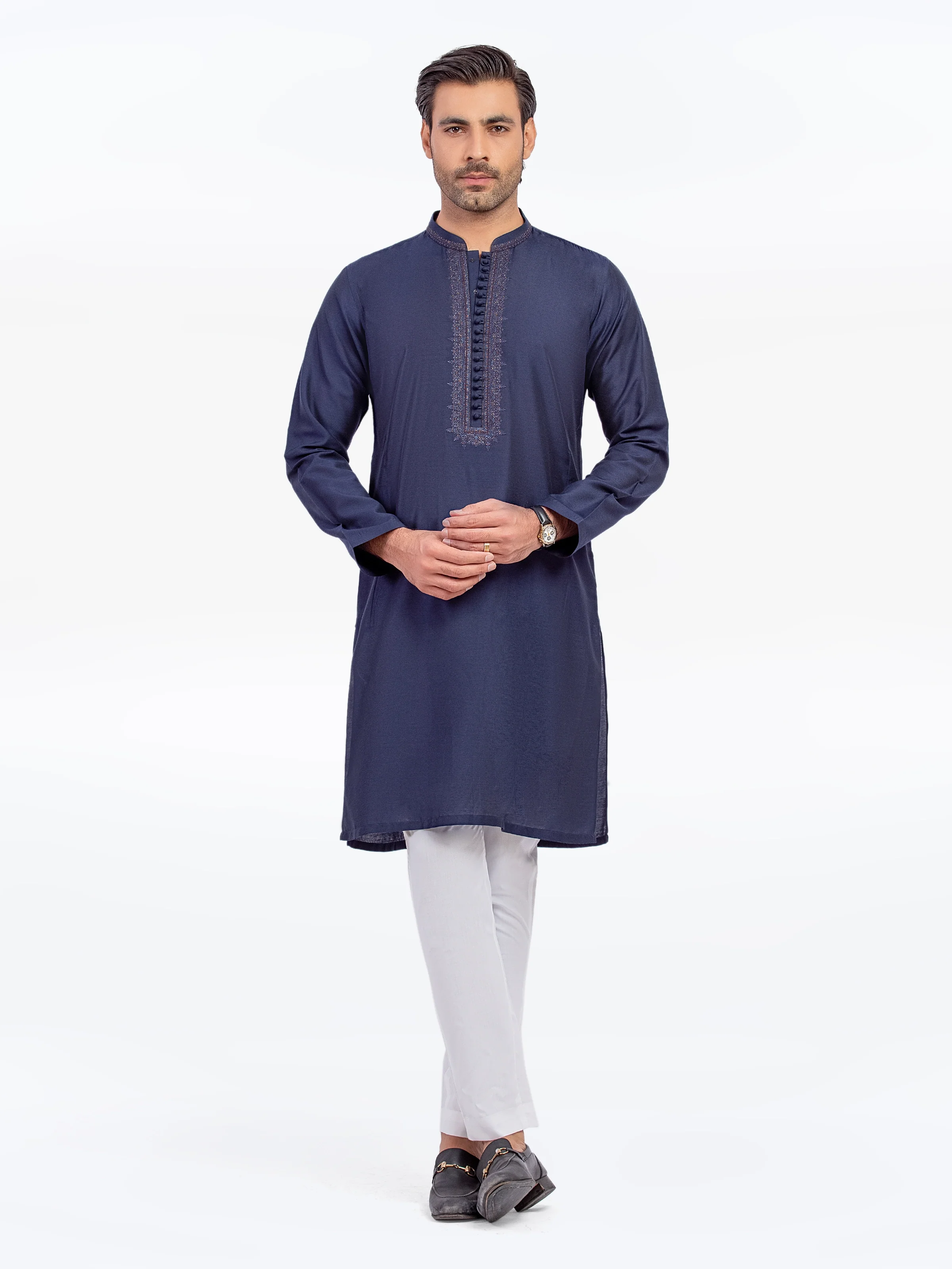 Men's Navy Blue Kurta - EMTKC5-151