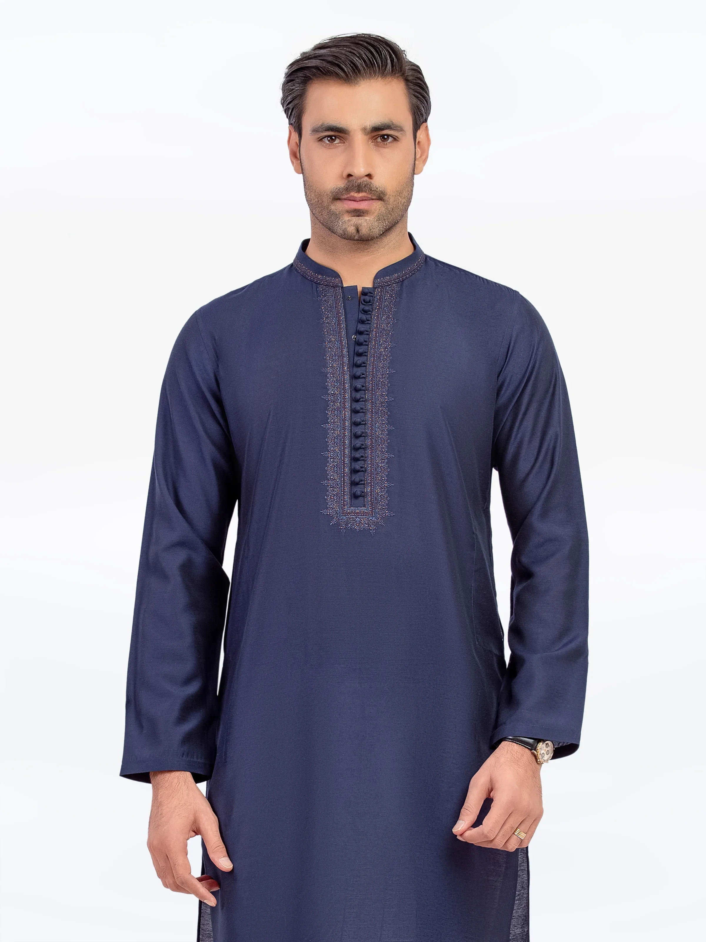 Men's Navy Blue Kurta - EMTKC5-151 - Image 2