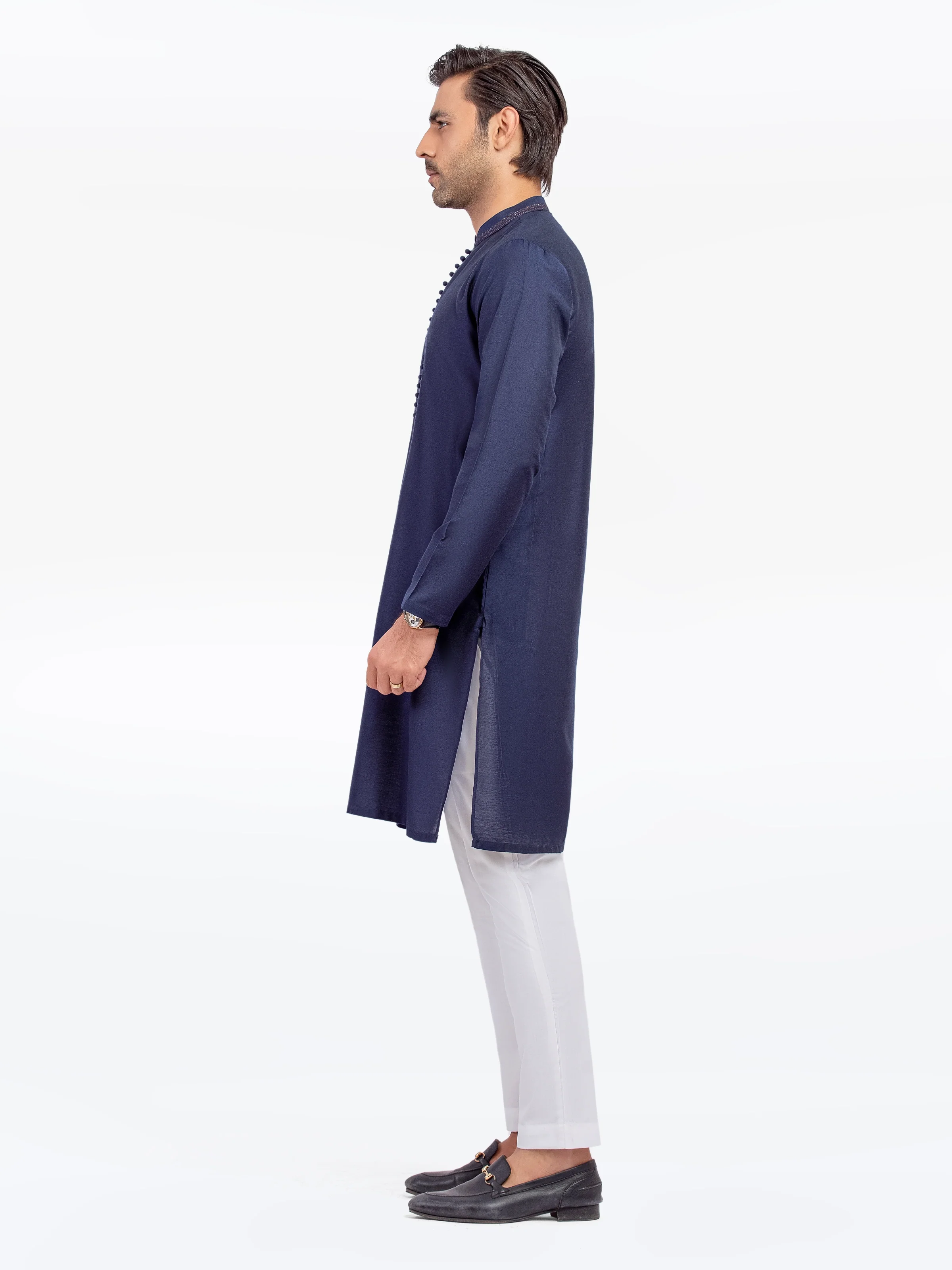 Men's Navy Blue Kurta - EMTKC5-151 - Image 4