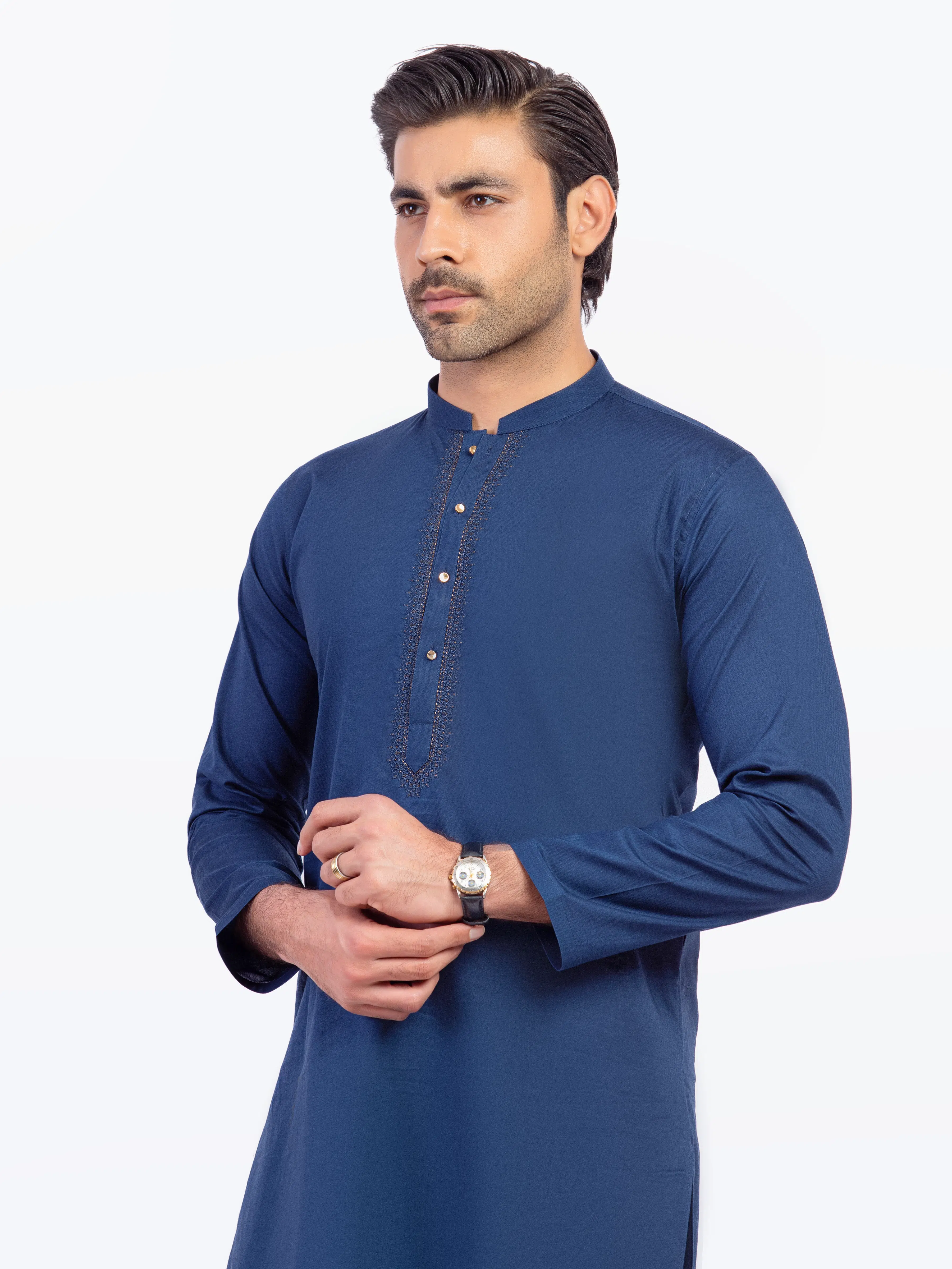 Men's Navy Blue Kurta Pajama - EMTKPT5-064 - Image 2