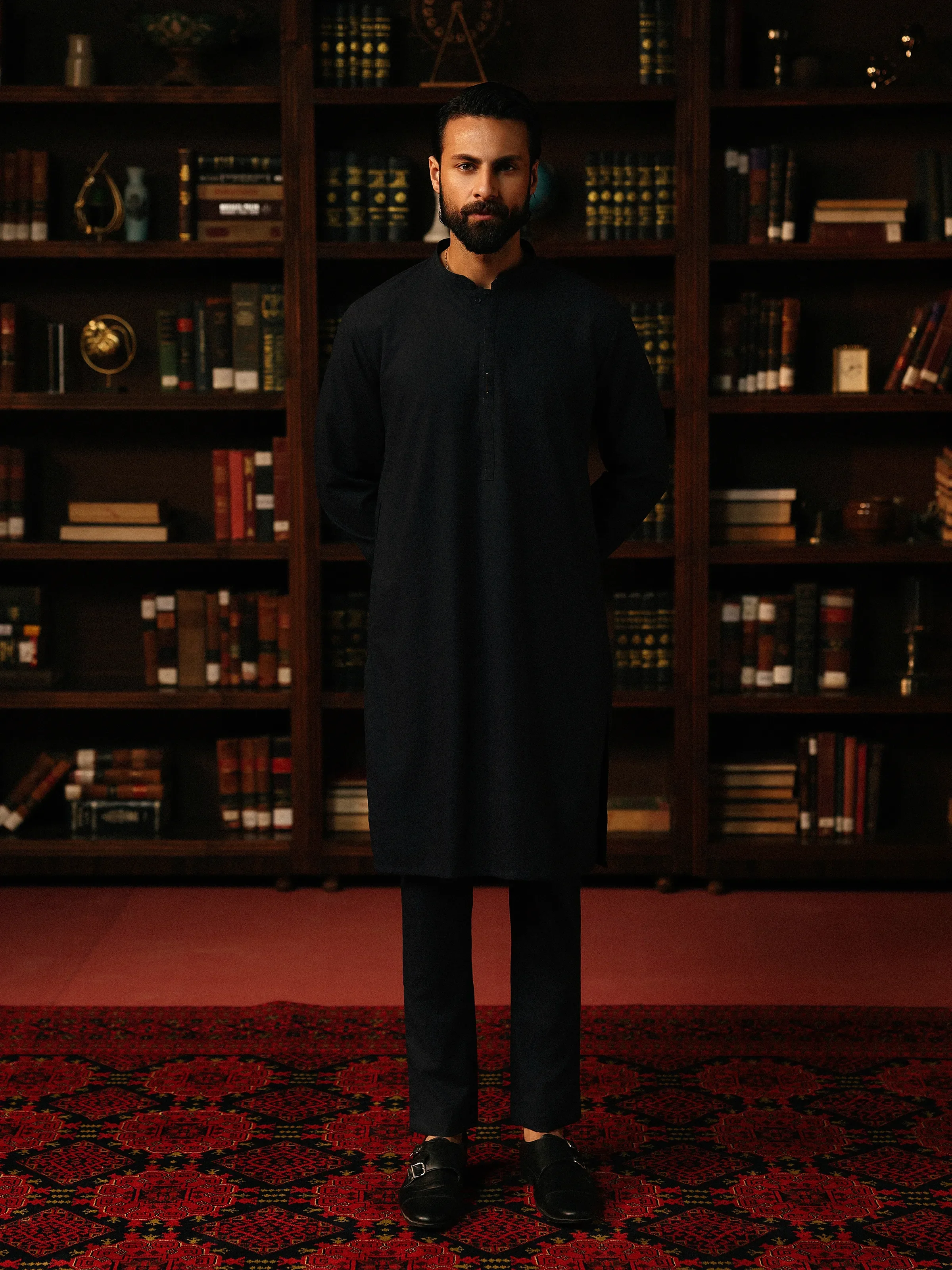 Men's Navy Blue Kurta Pajama - EMTKPT5-077 - Image 3