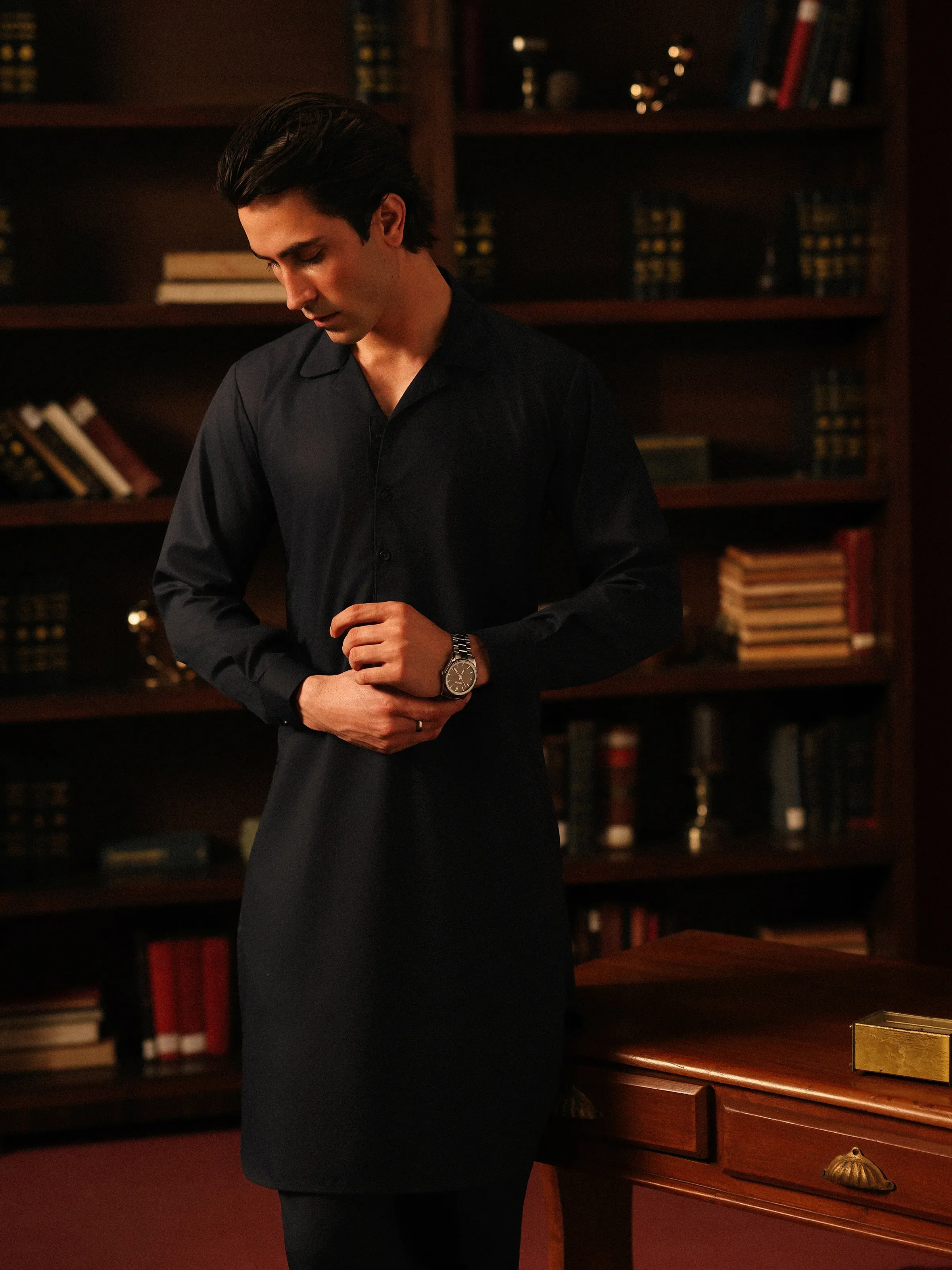 Men's Navy Blue Kurta Pajama - EMTKPT5-080 - Image 2