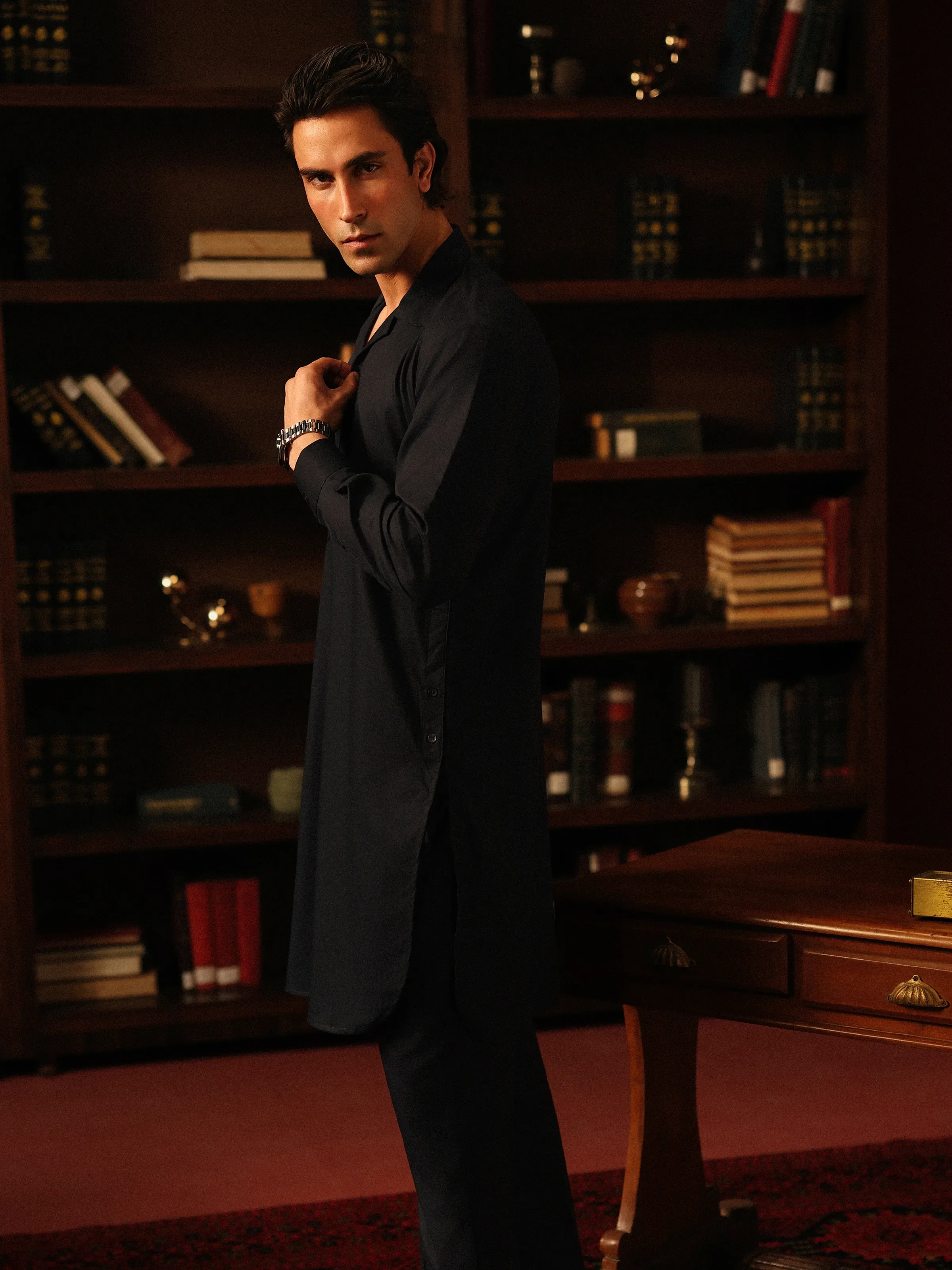 Men's Navy Blue Kurta Pajama - EMTKPT5-080 - Image 3