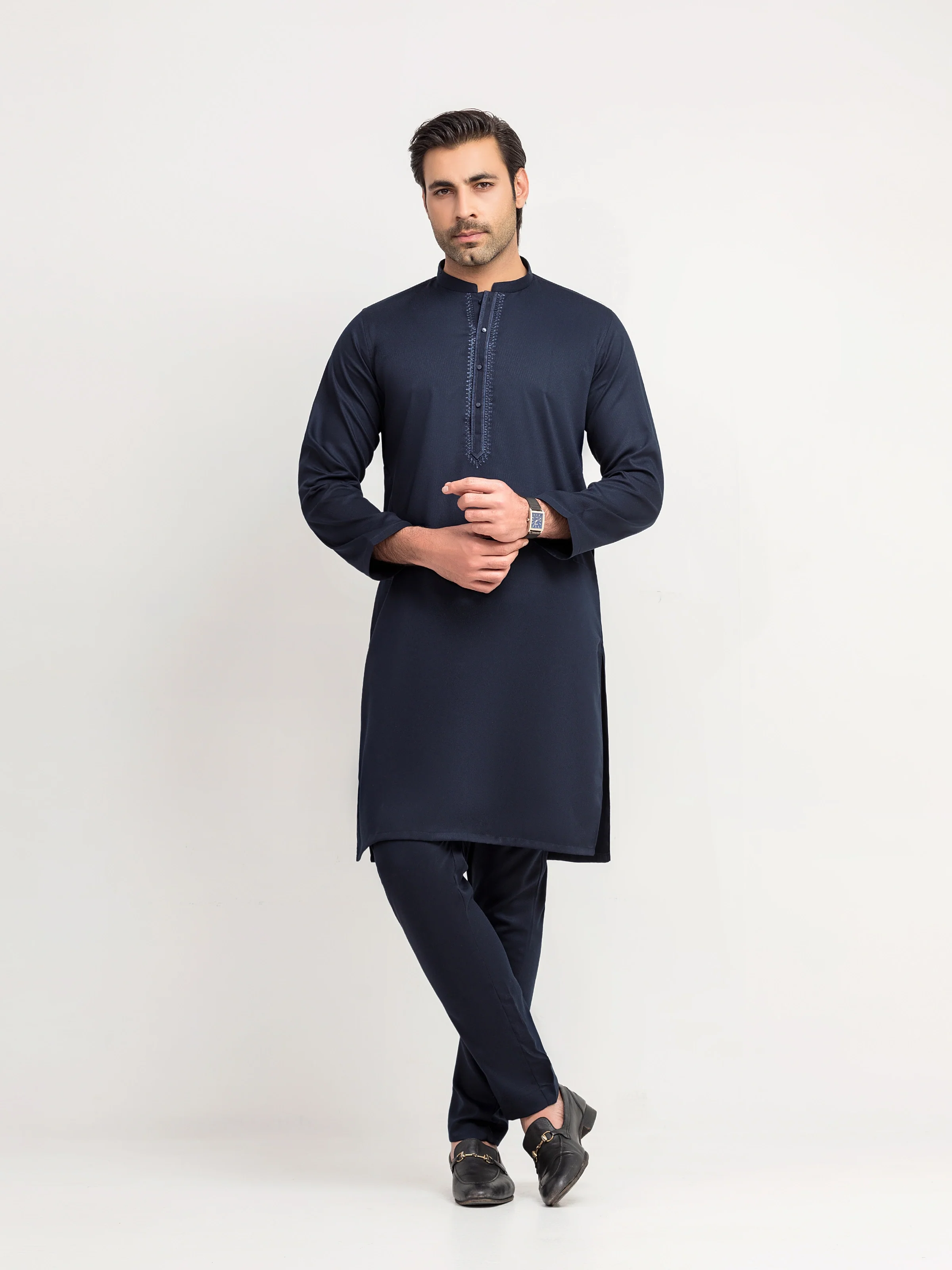 Men's Navy Blue Kurta Pajama - EMTKPT5-094