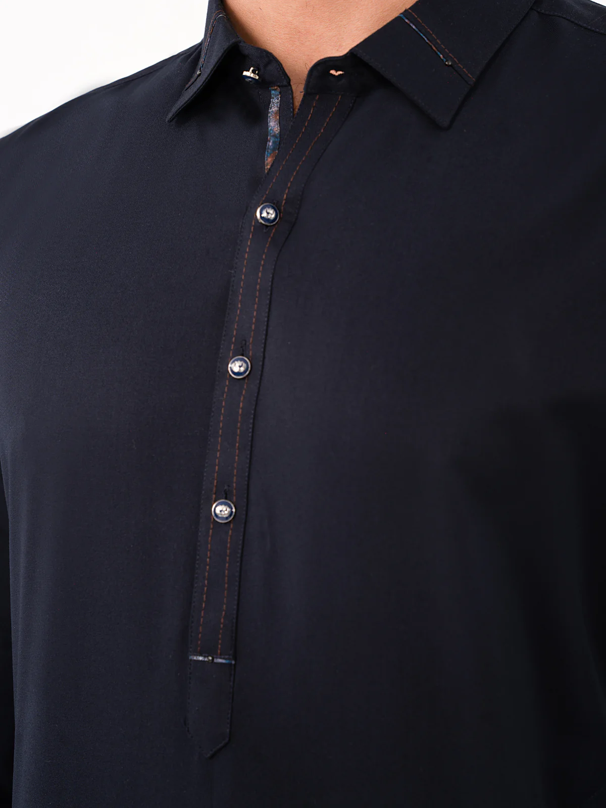 Men's Navy Blue Shalwar Kameez - EMTKS23W-41070 - Image 3