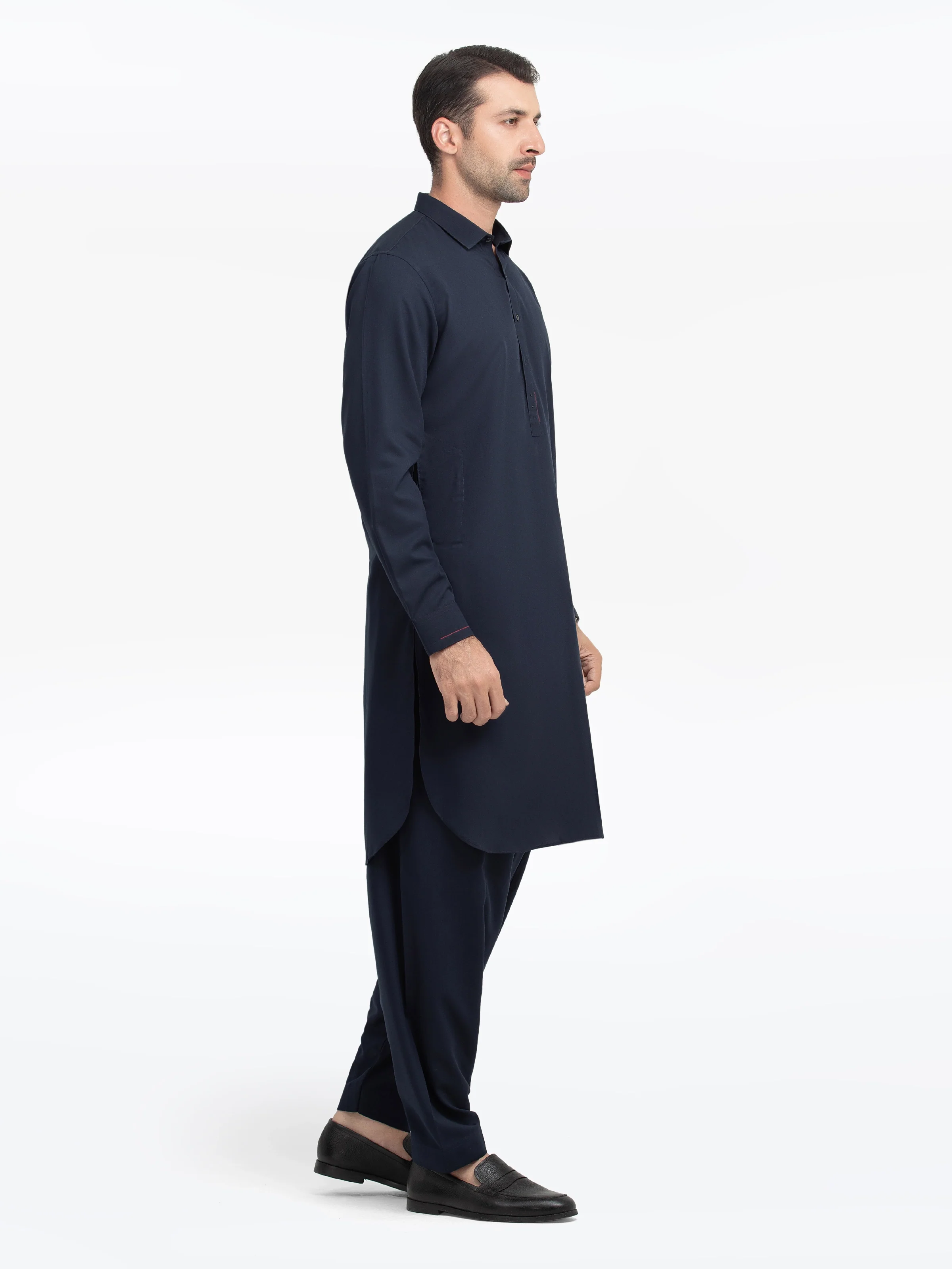Men's Navy Blue Shalwar Kameez - EMTKS5-41163 - Image 4