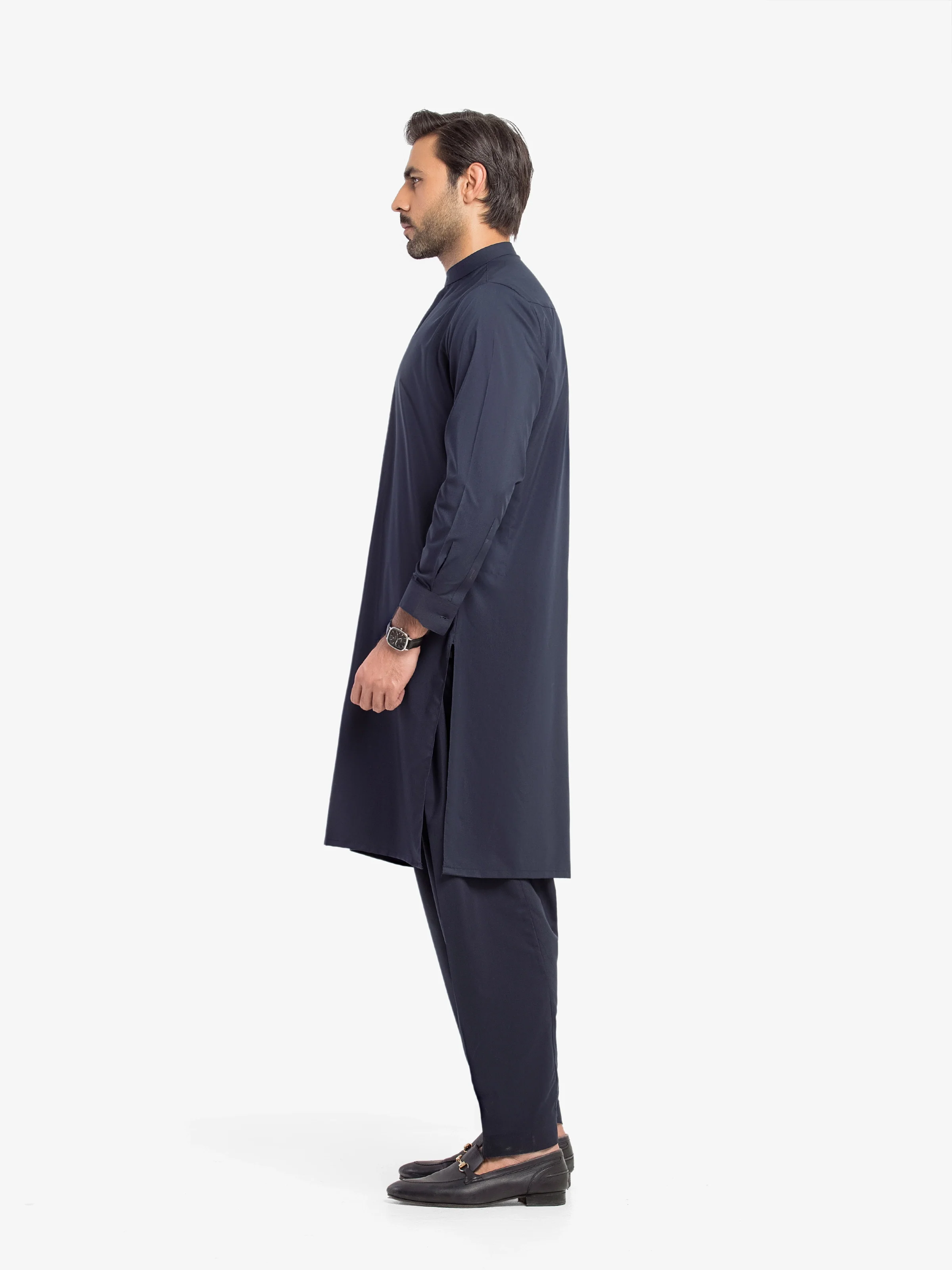 Men's Navy Blue Shalwar Kameez - EMTKS5-41203 - Image 4