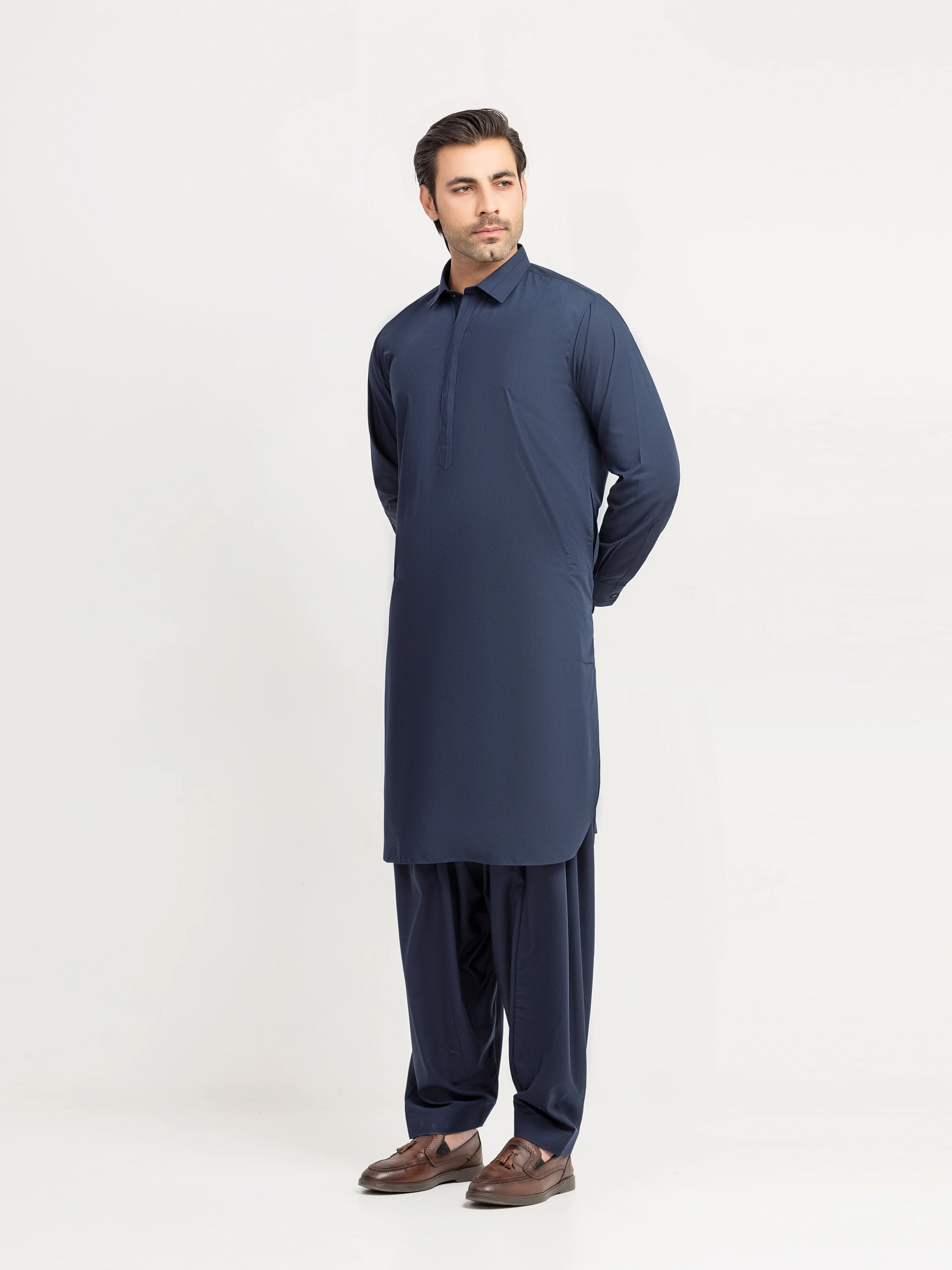 Men's Navy Blue Shalwar Kameez - EMTKS5-41218 - Image 5