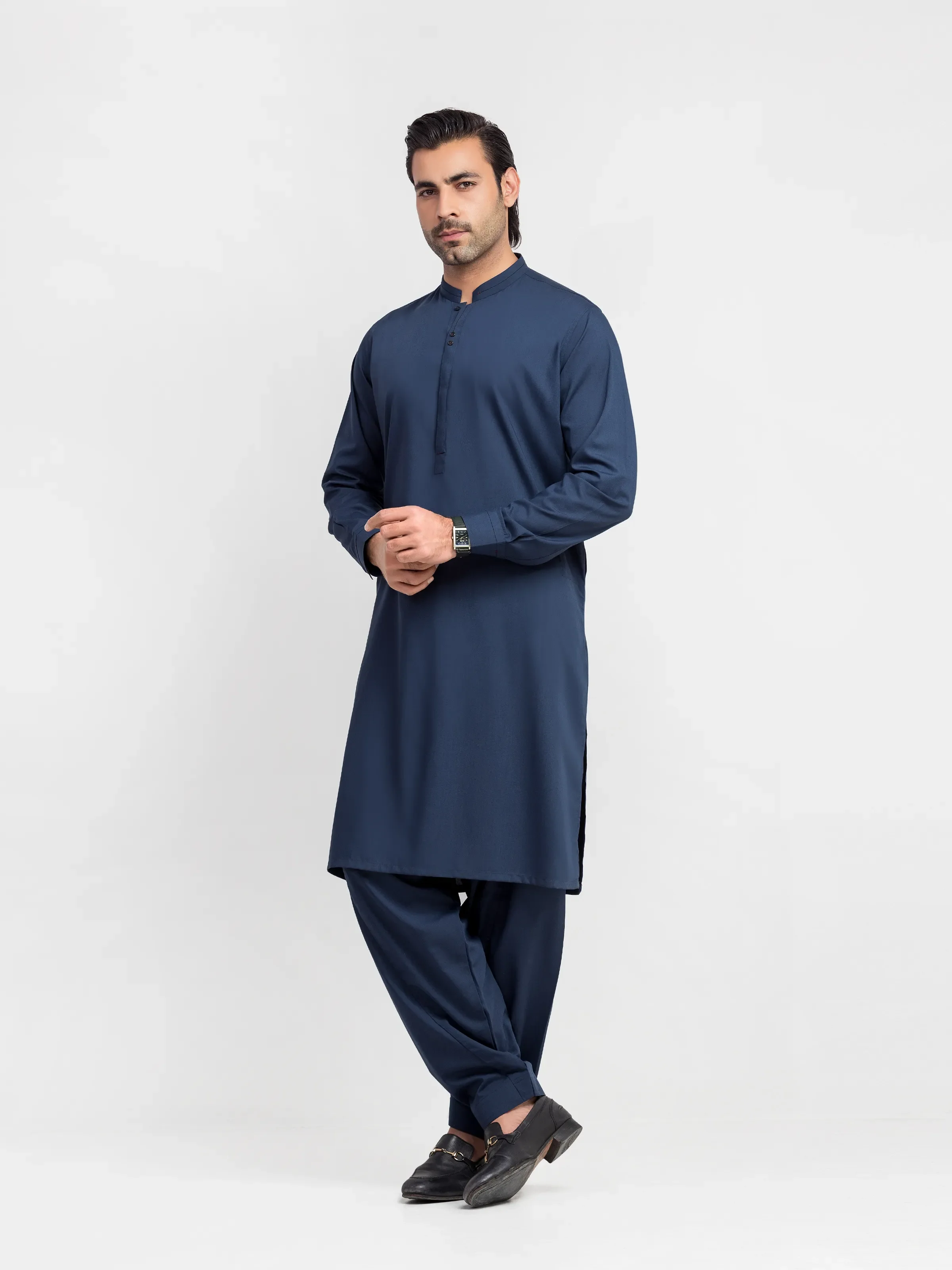 Men's Navy Blue Shalwar Kameez - EMTKS5-41232 - Image 3