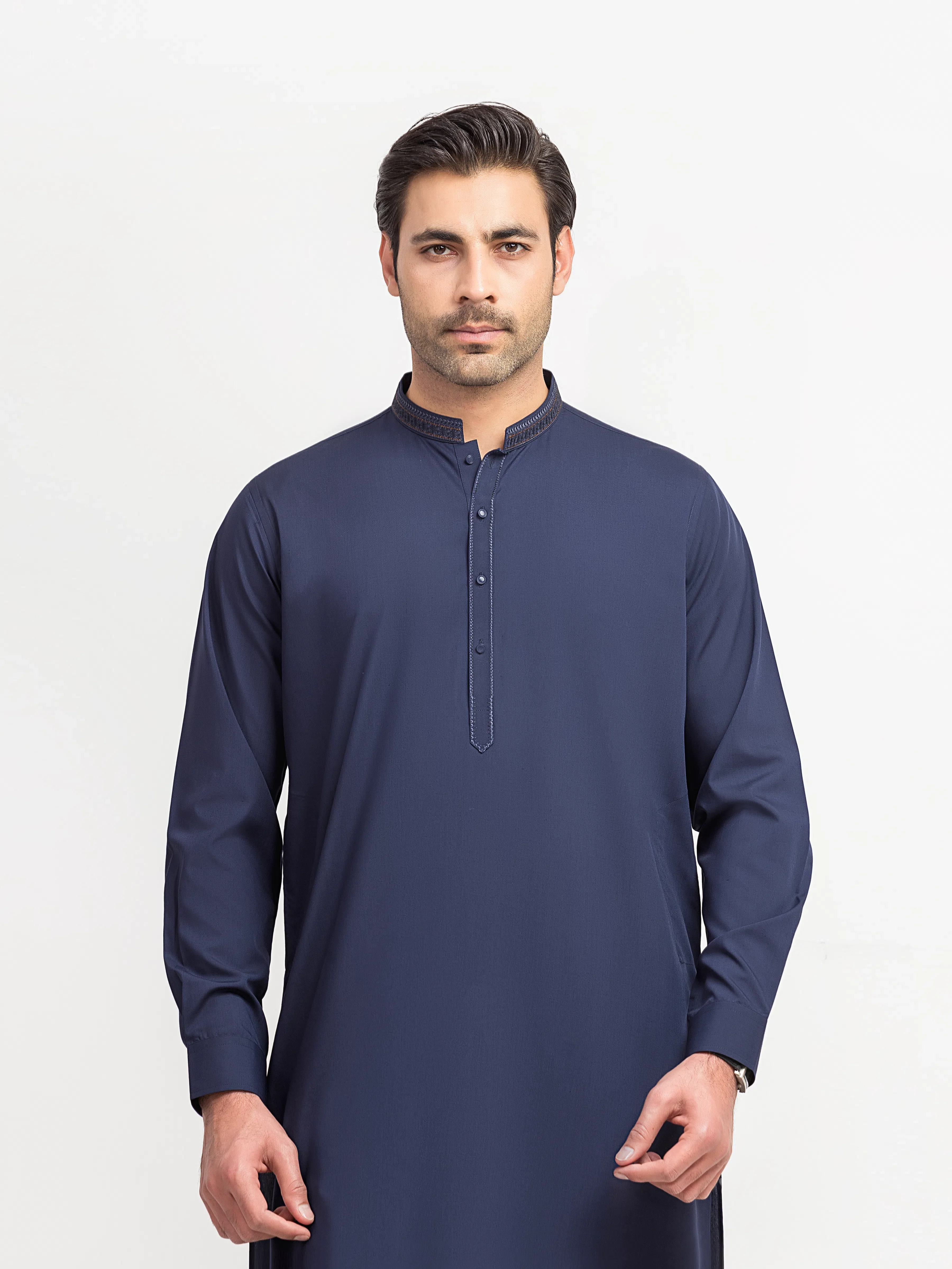 Men's Navy Blue Shalwar Kameez - EMTKS6-41238 - Image 2
