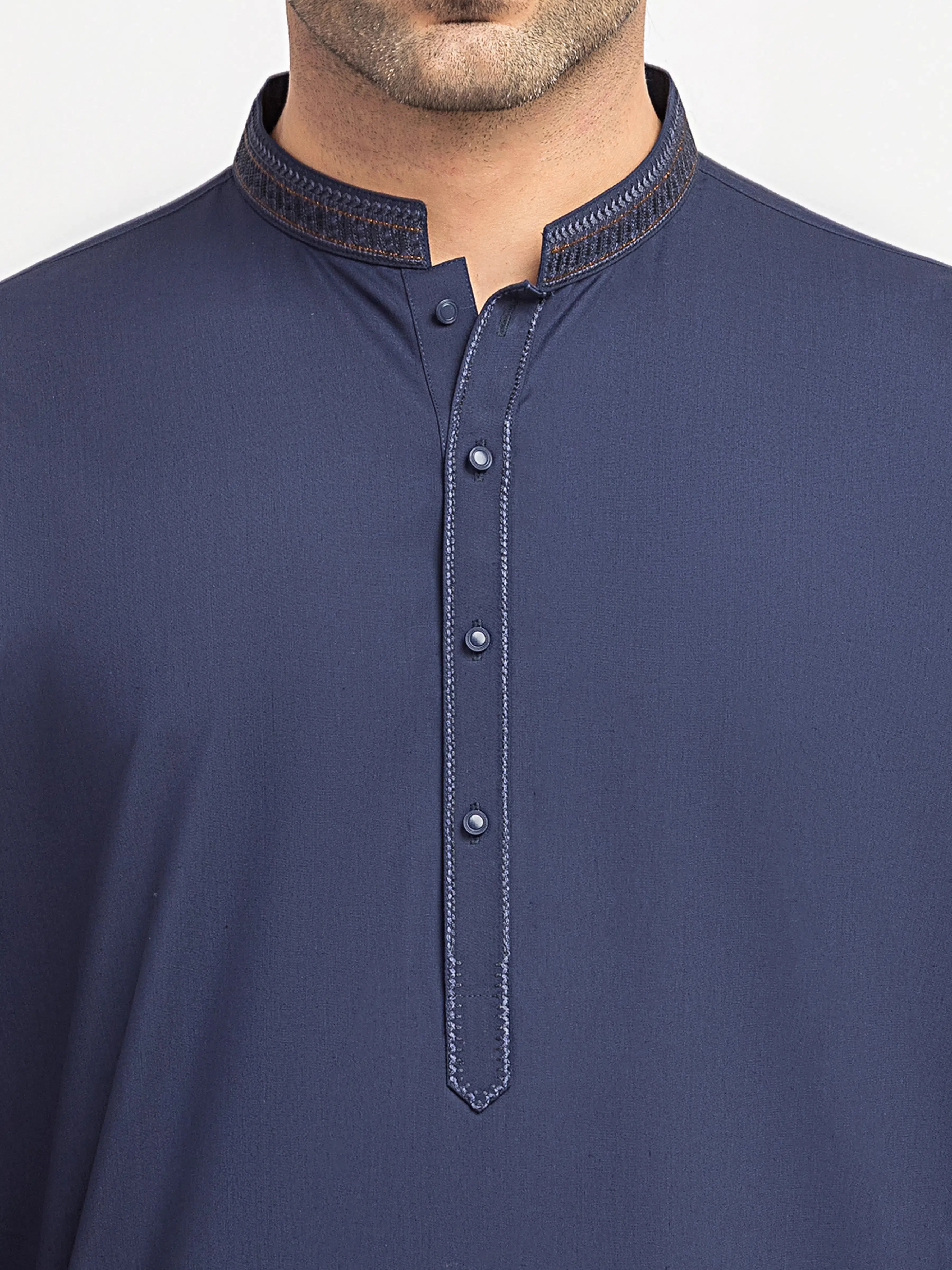 Men's Navy Blue Shalwar Kameez - EMTKS6-41238 - Image 3
