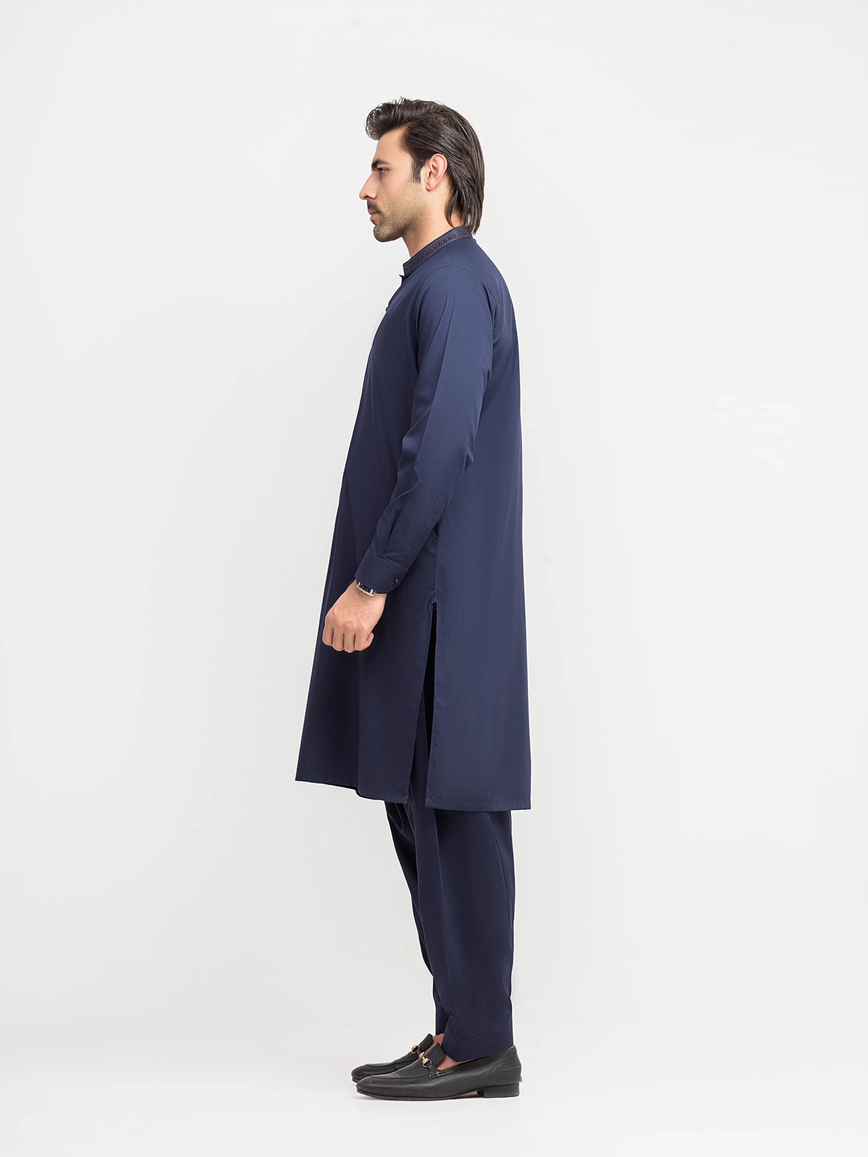 Men's Navy Blue Shalwar Kameez - EMTKS6-41238 - Image 4