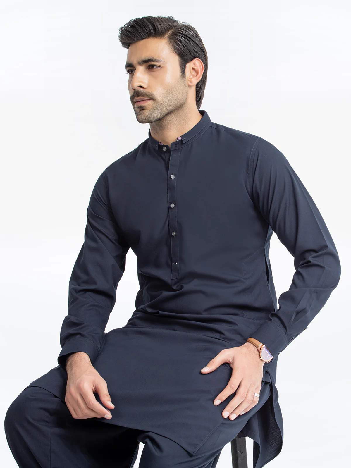 Men's Navy Blue Shalwar Kameez - EMTKST24-99436 - Image 2