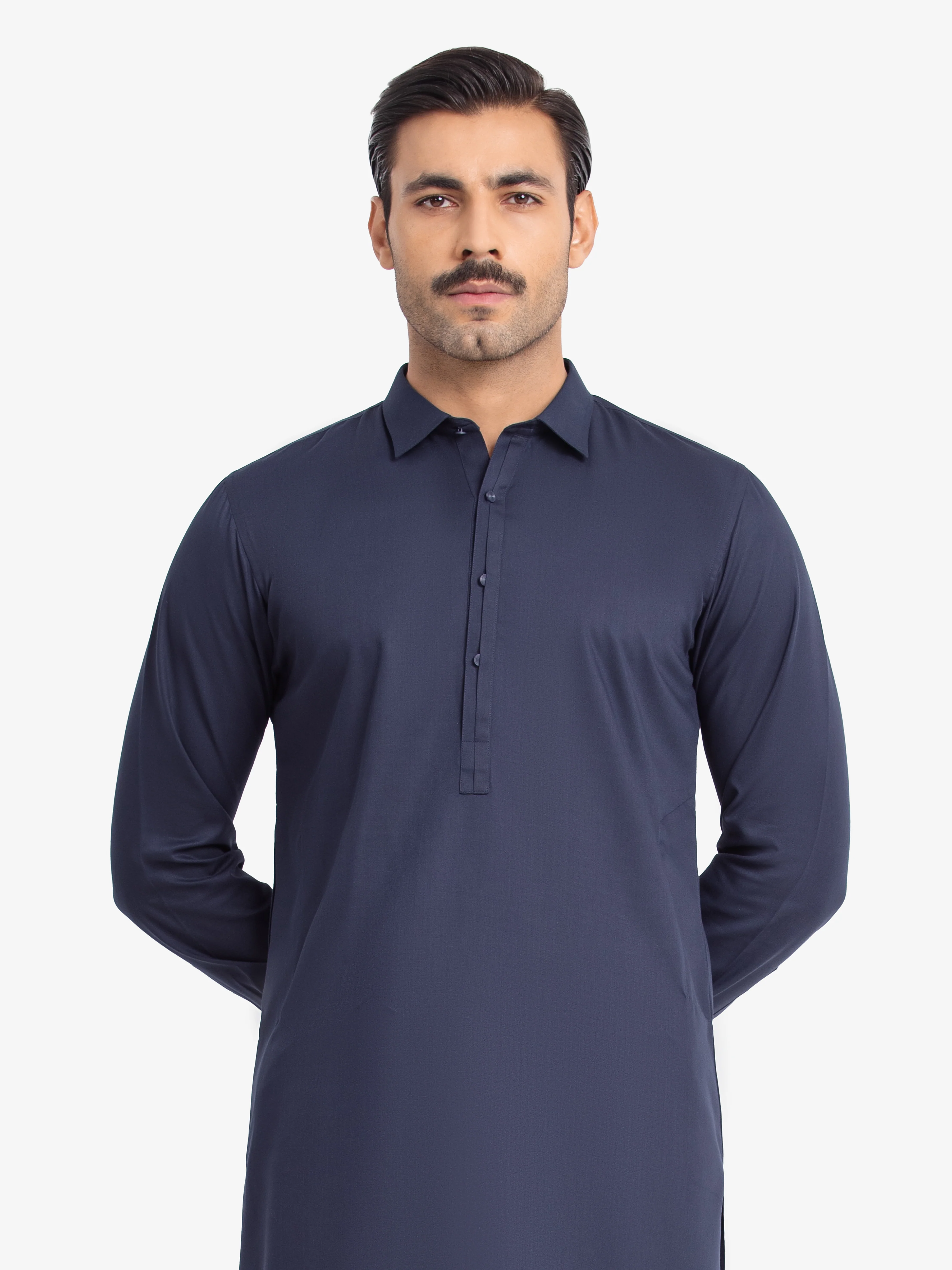 Men's Navy Blue Shalwar Kameez - EMTKST24-99477 - Image 2