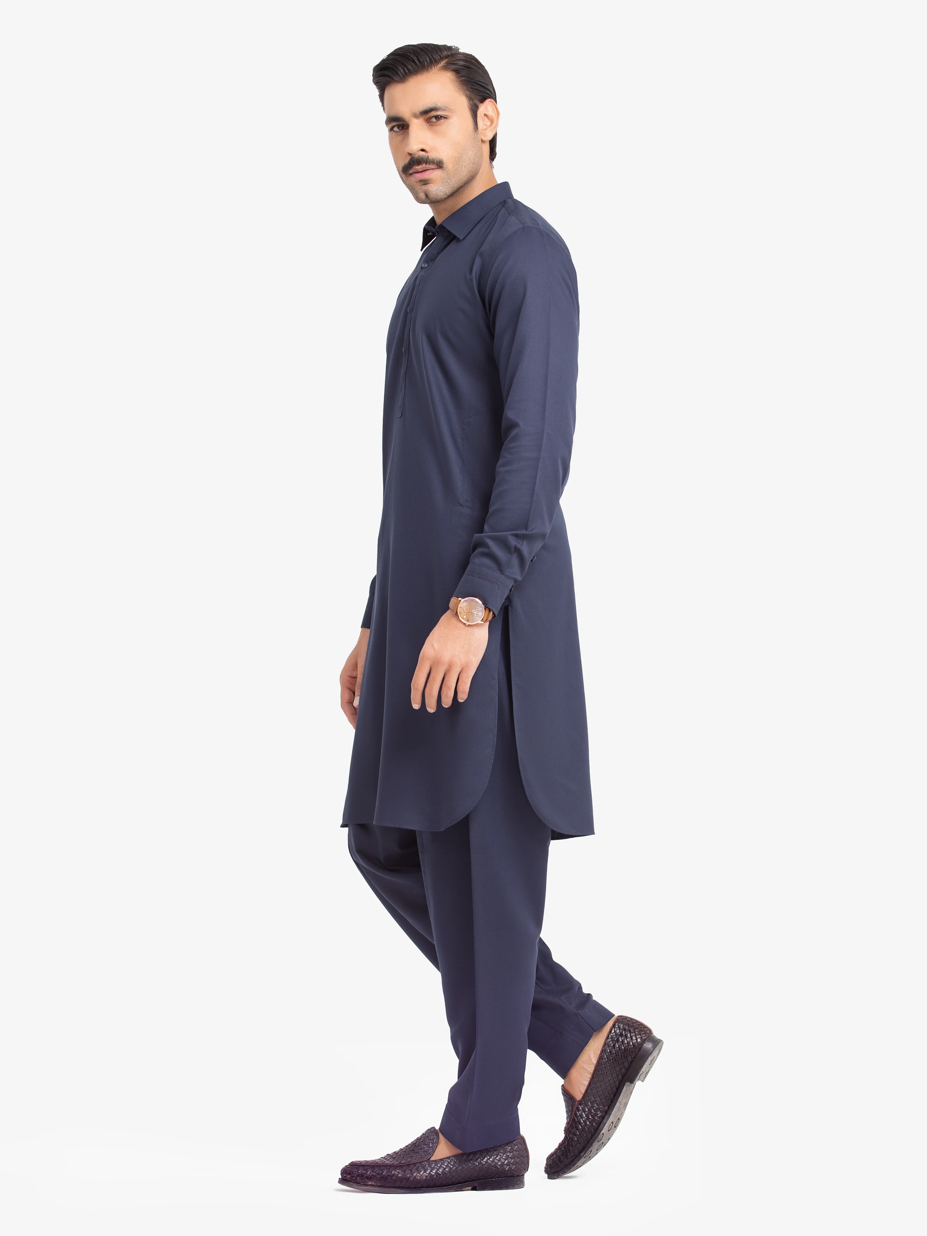 Men's Navy Blue Shalwar Kameez - EMTKST24-99477 - Image 3