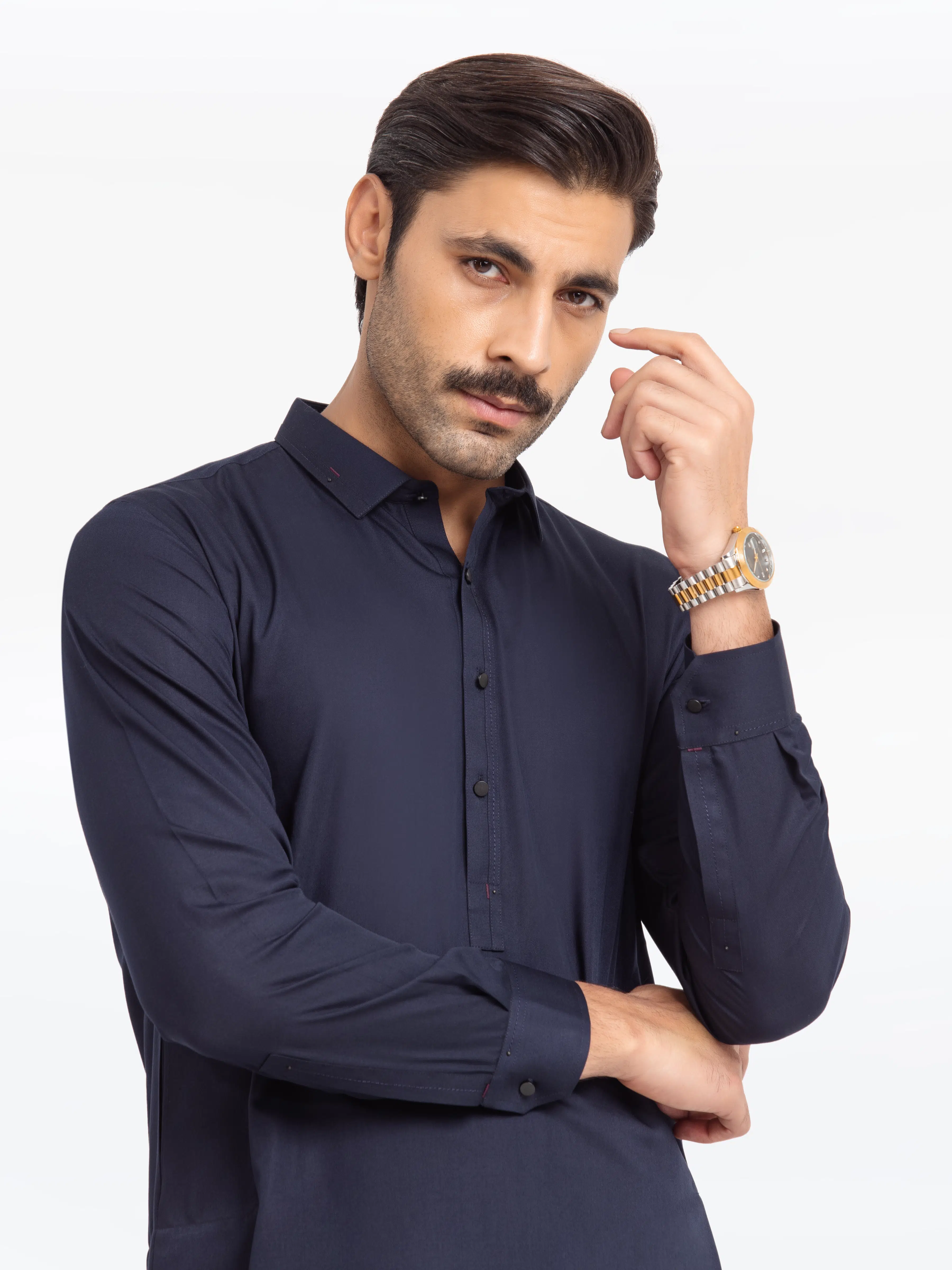 Men's Navy Blue Shalwar Kameez - EMTKST24-99481 - Image 2
