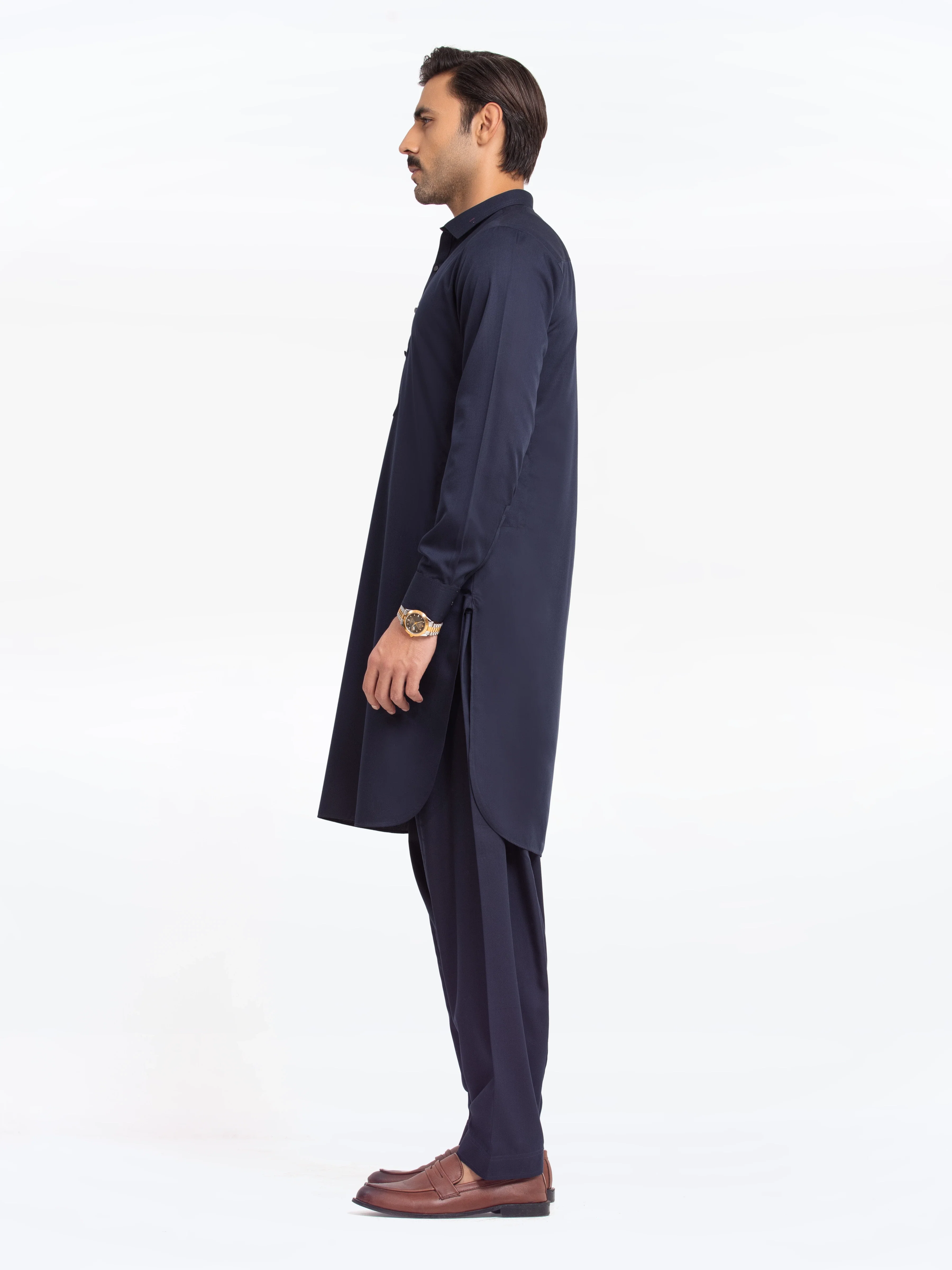 Men's Navy Blue Shalwar Kameez - EMTKST24-99481 - Image 6