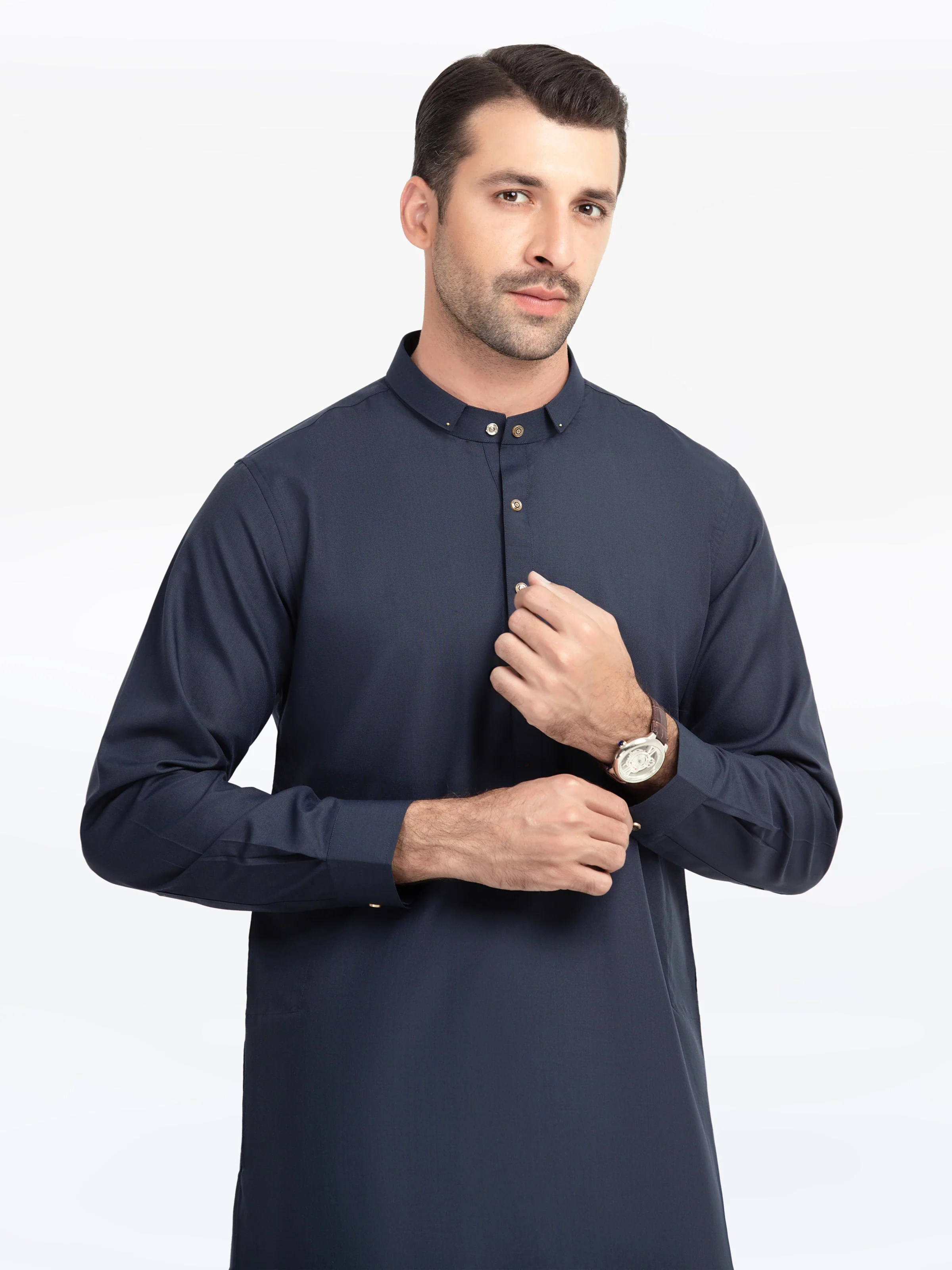 Men's Navy Blue Shalwar Kameez - EMTKST5-99534 - Image 2