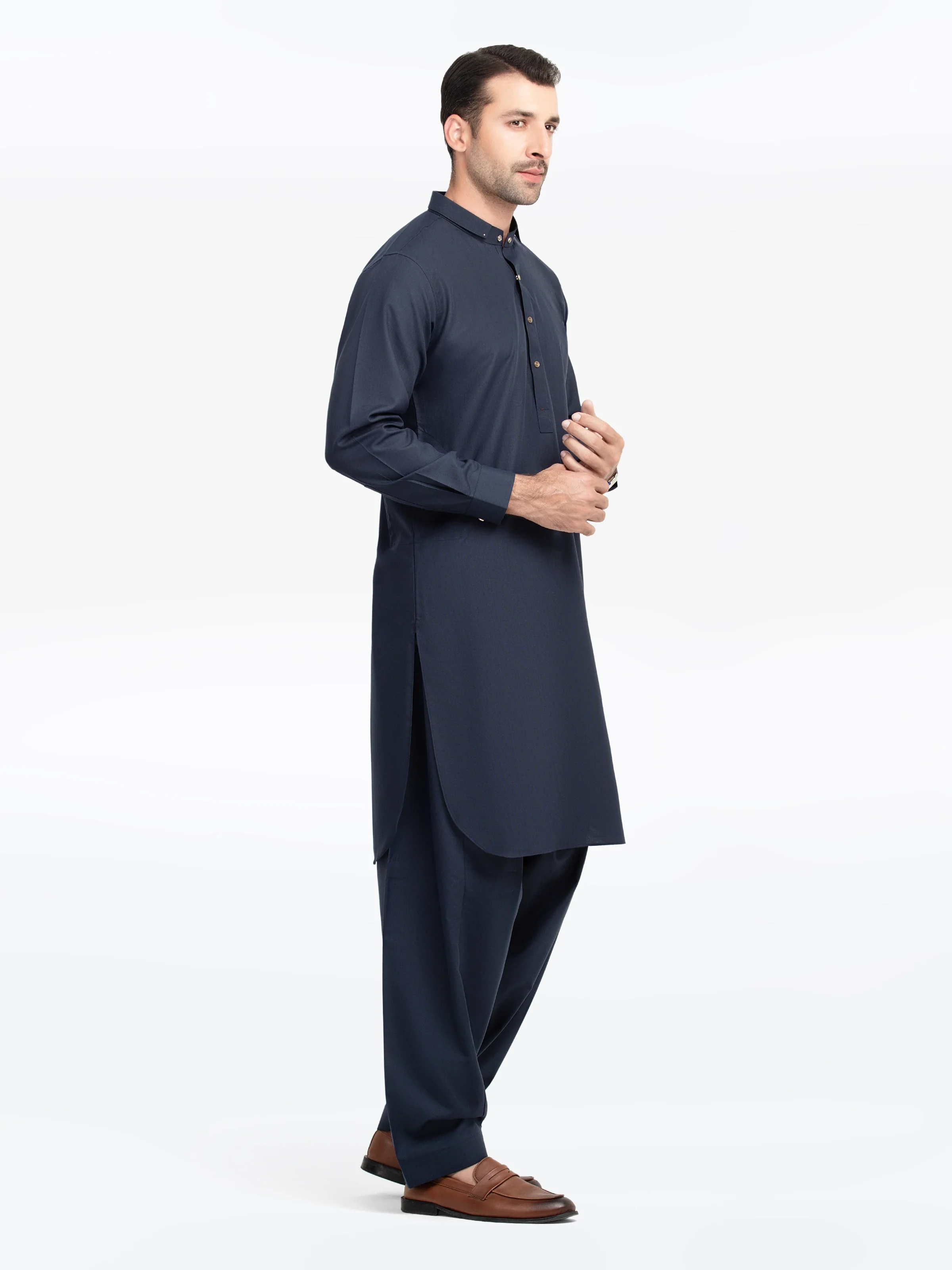 Men's Navy Blue Shalwar Kameez - EMTKST5-99534 - Image 5