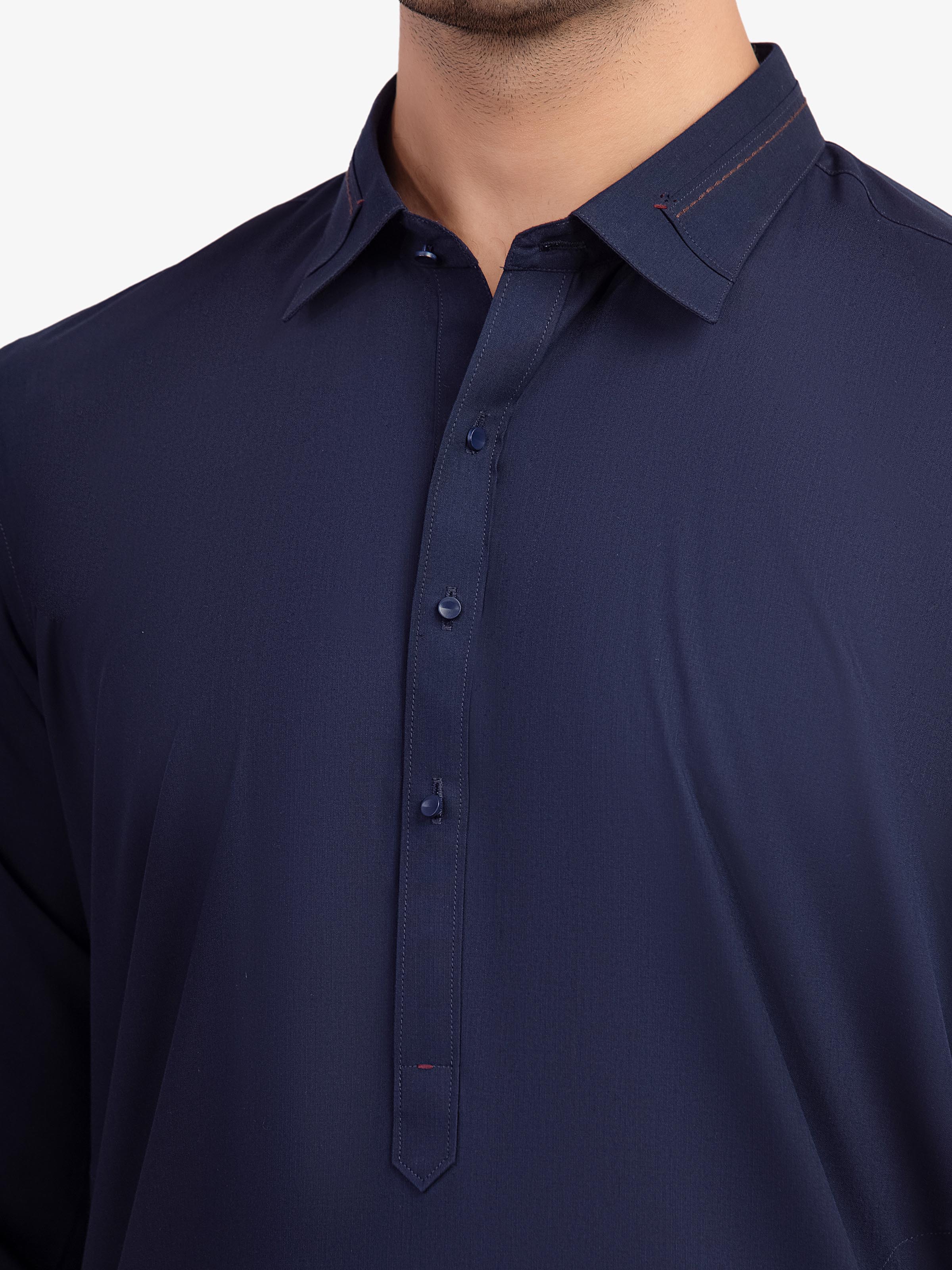 Men's Navy Blue Shalwar Kameez - EMTKST5-99586 - Image 3