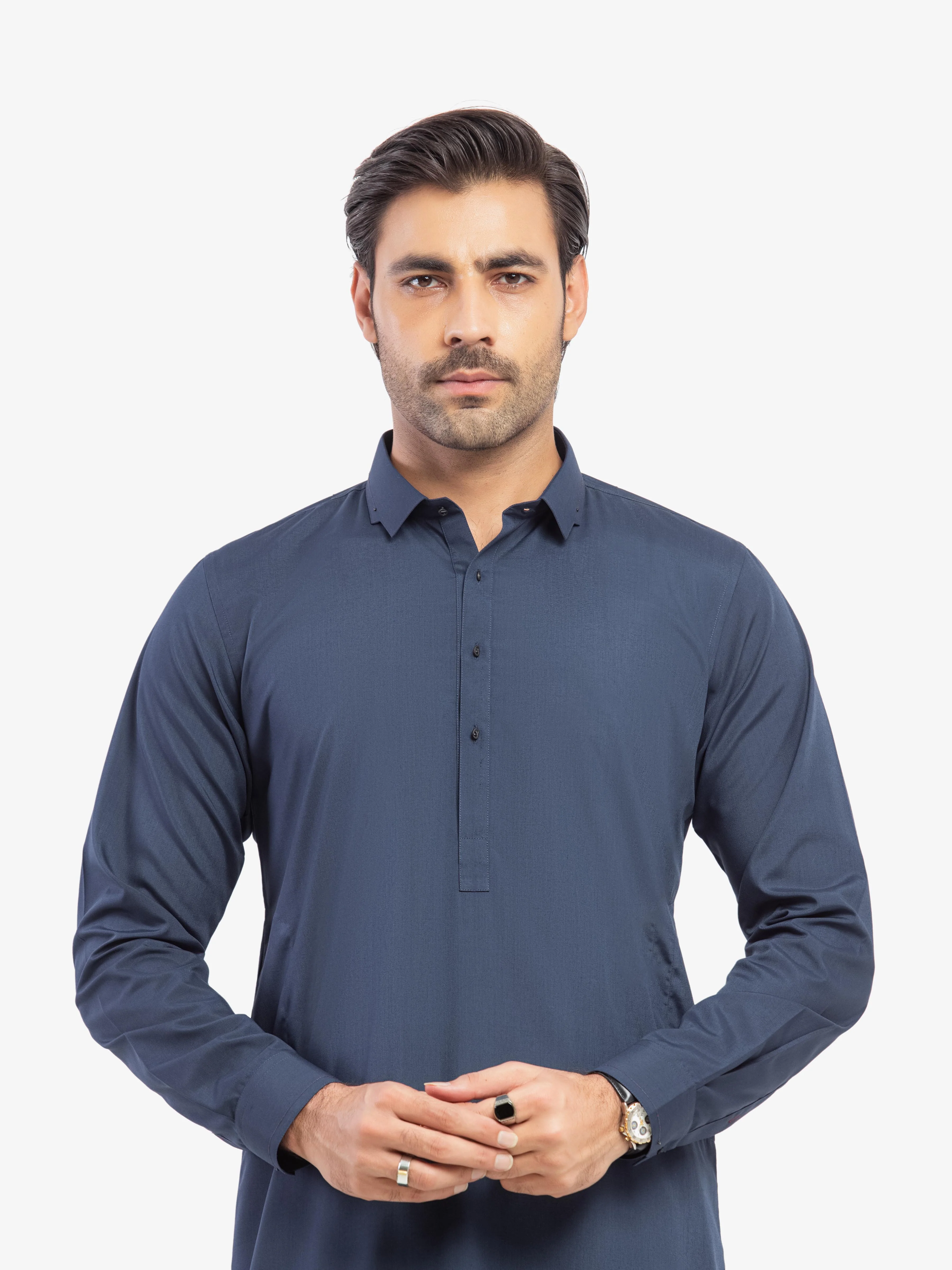 Men's Navy Blue Shalwar Kameez - EMTKST5-99609 - Image 2