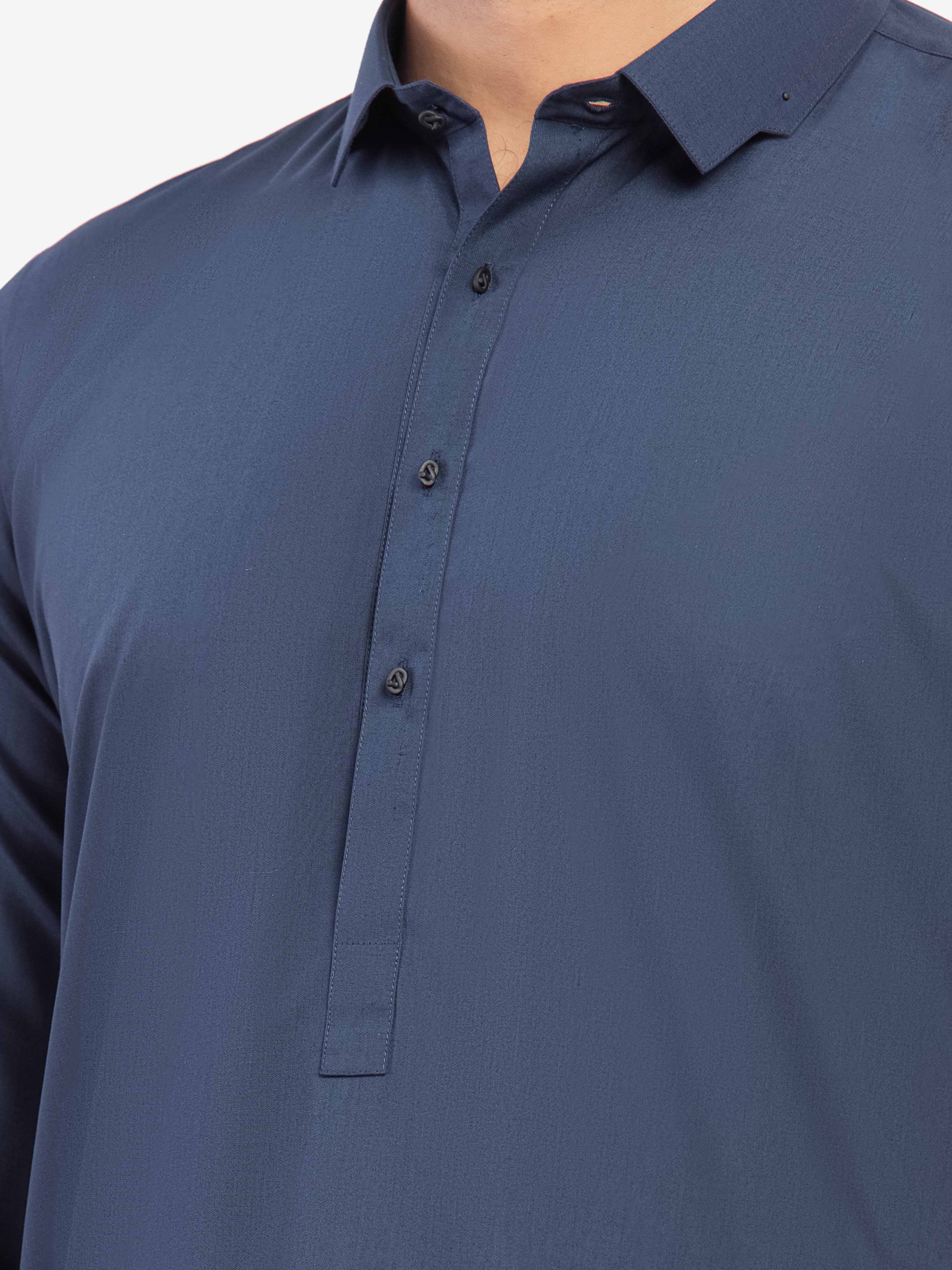 Men's Navy Blue Shalwar Kameez - EMTKST5-99609 - Image 3