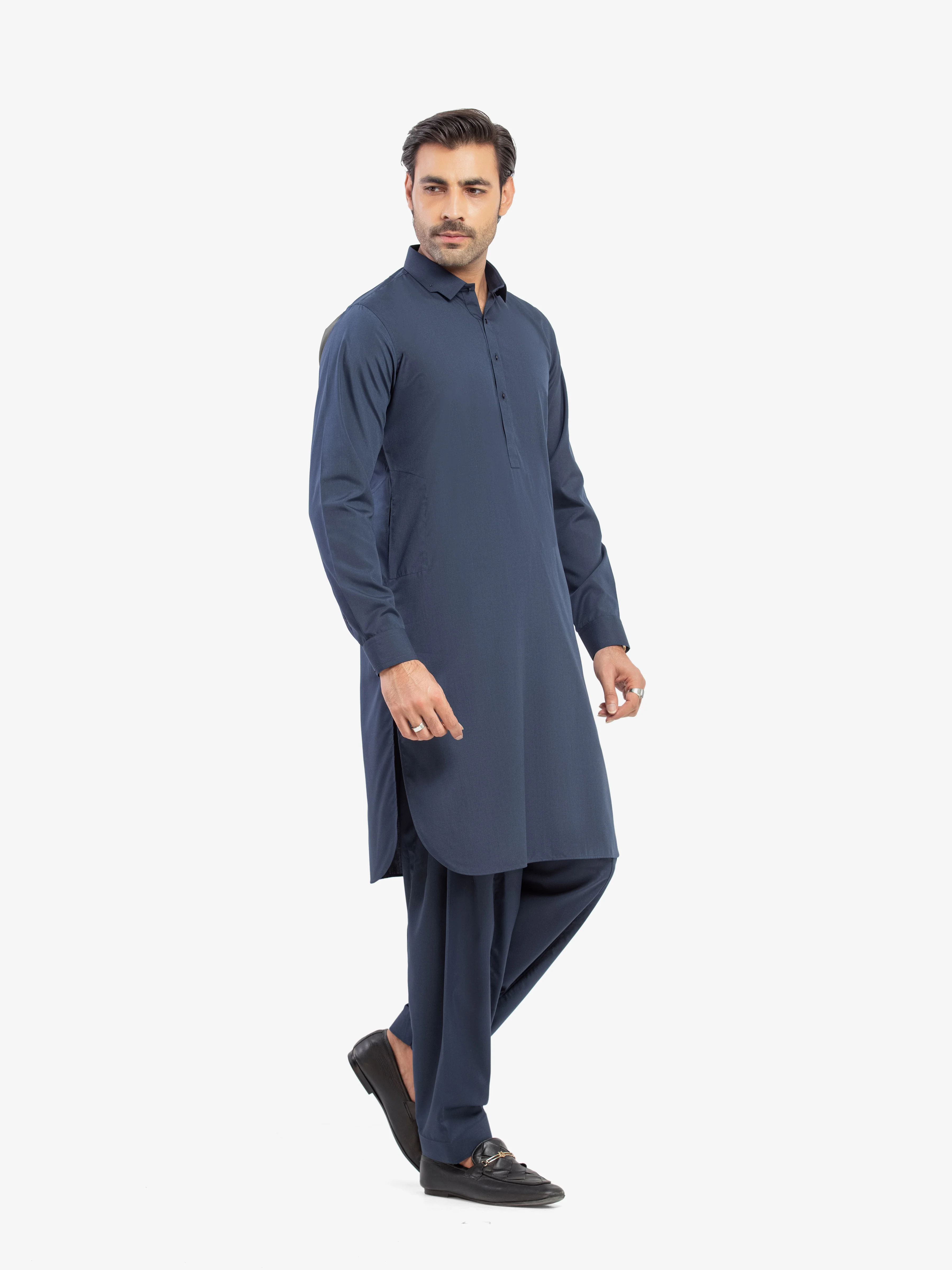 Men's Navy Blue Shalwar Kameez - EMTKST5-99609 - Image 4