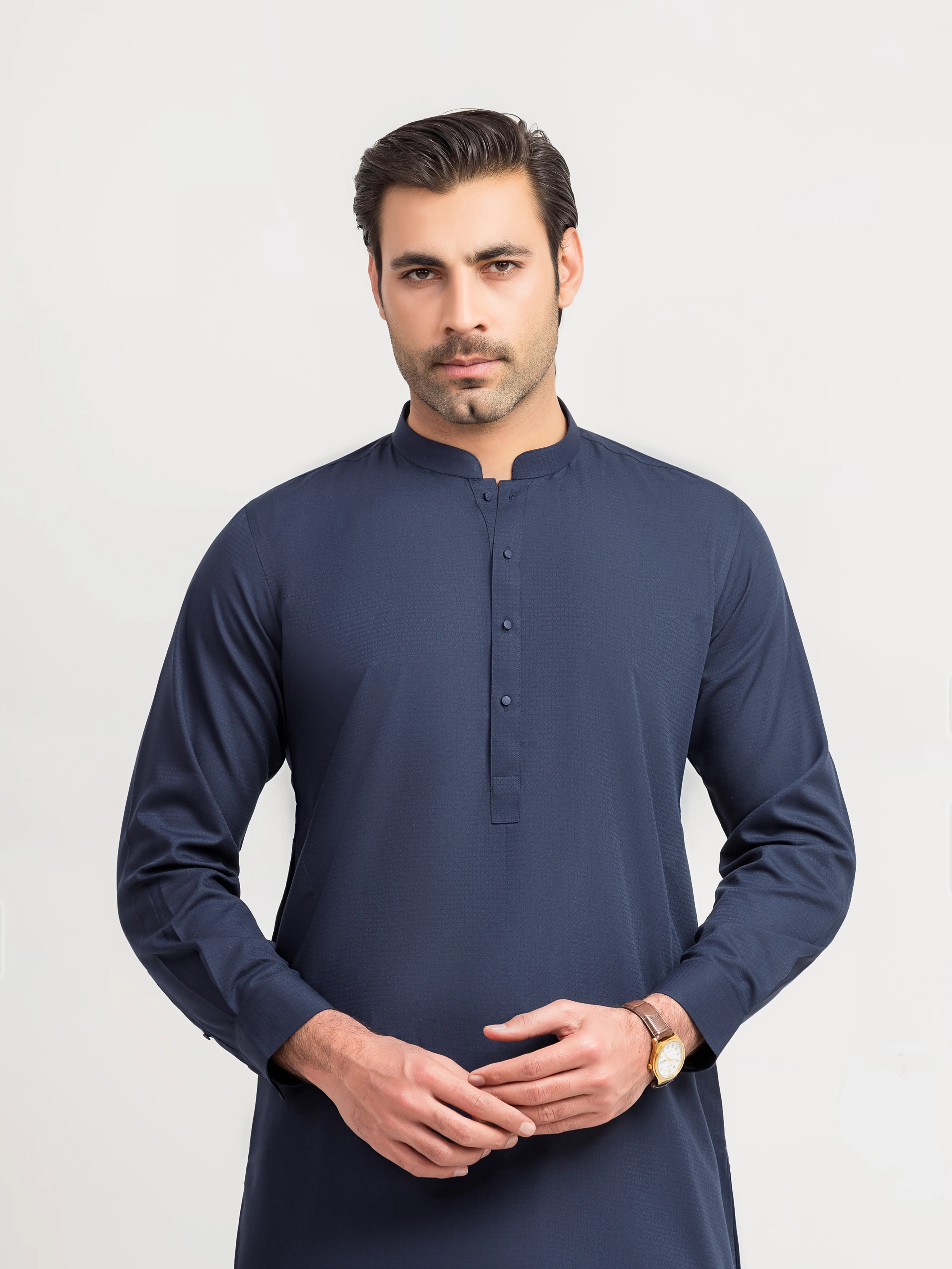 Men's Navy Blue Shalwar Kameez - EMTKST5-99626 - Image 2