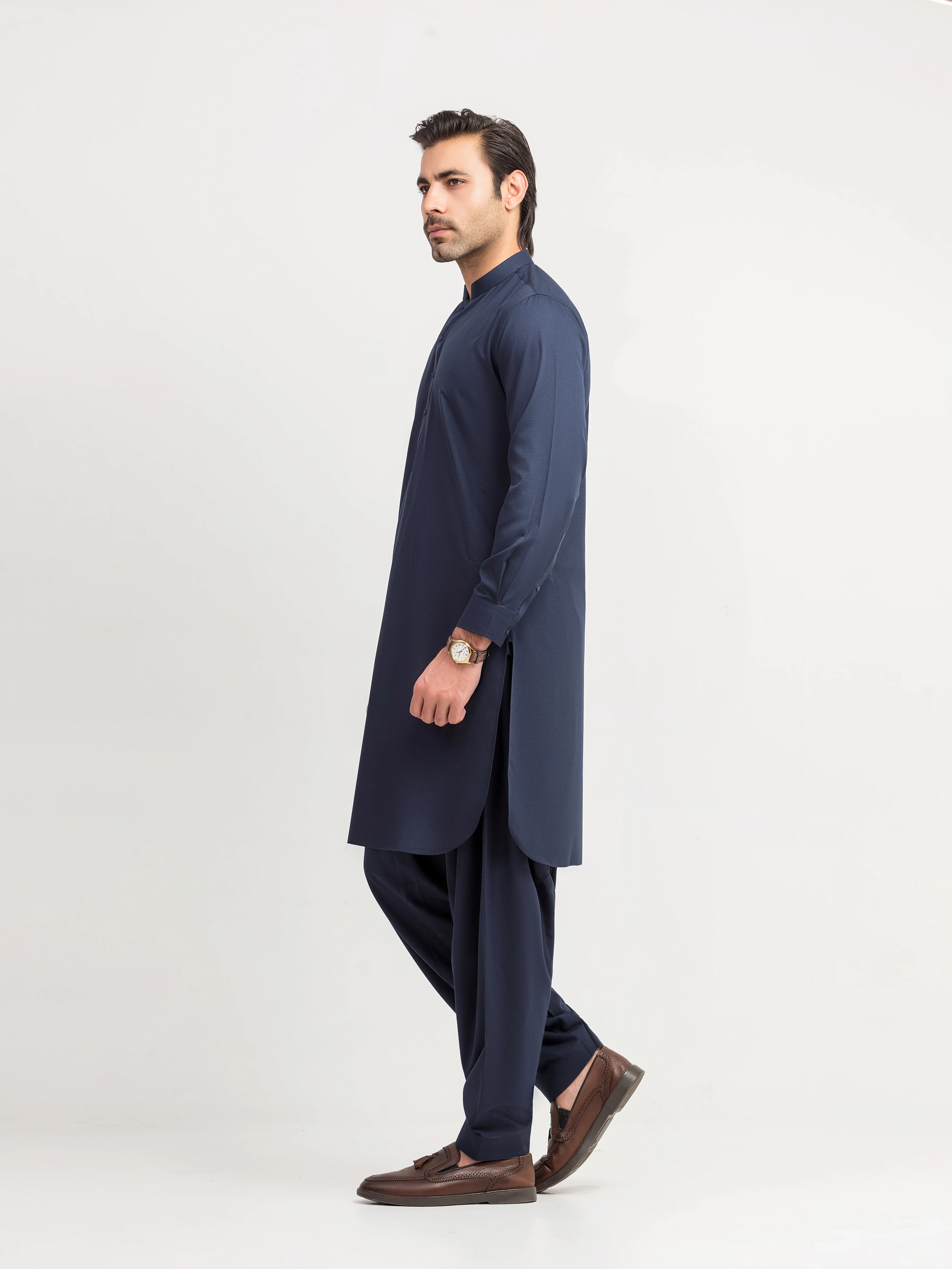 Men's Navy Blue Shalwar Kameez - EMTKST5-99626 - Image 4