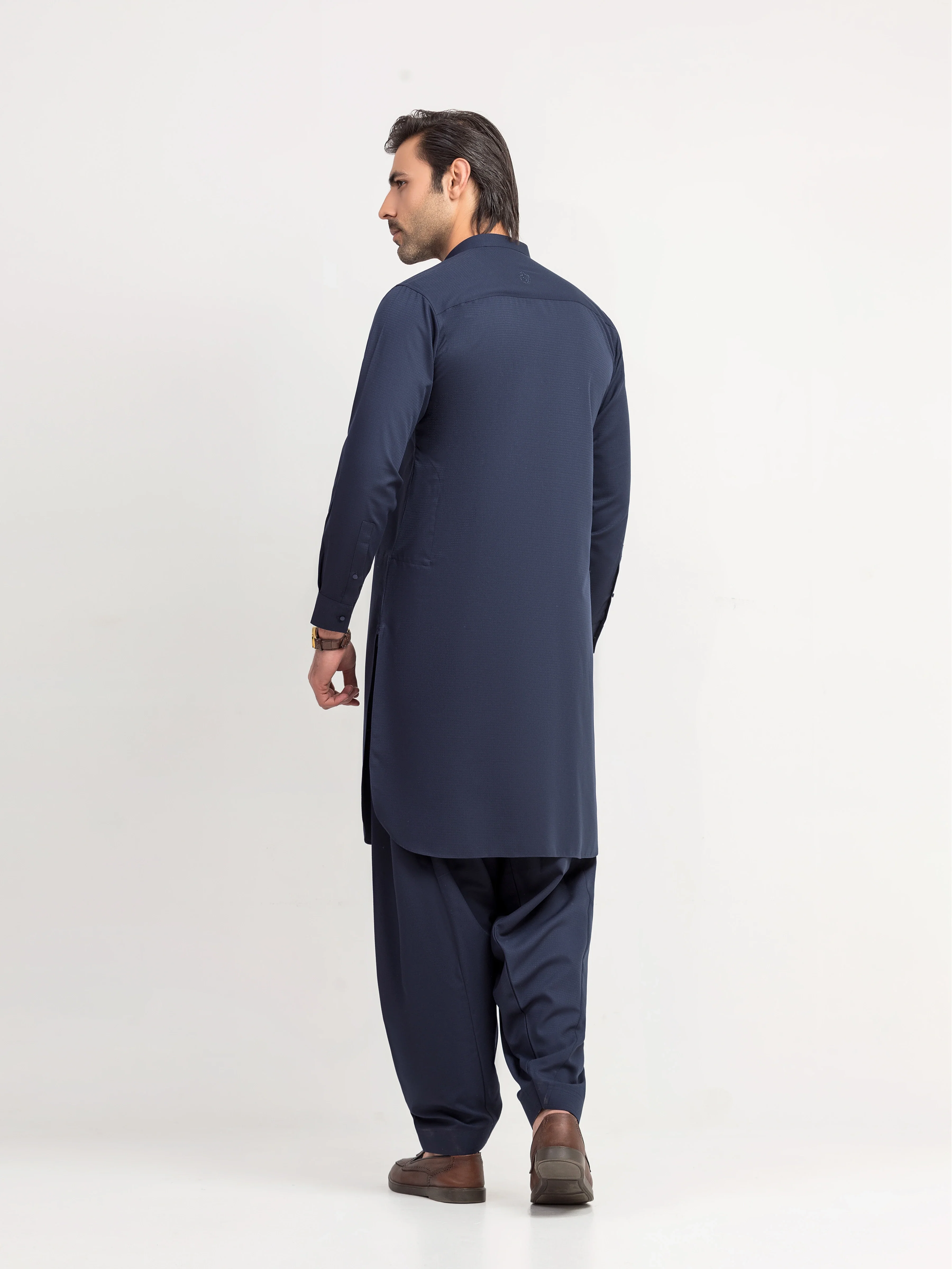Men's Navy Blue Shalwar Kameez - EMTKST5-99626 - Image 6