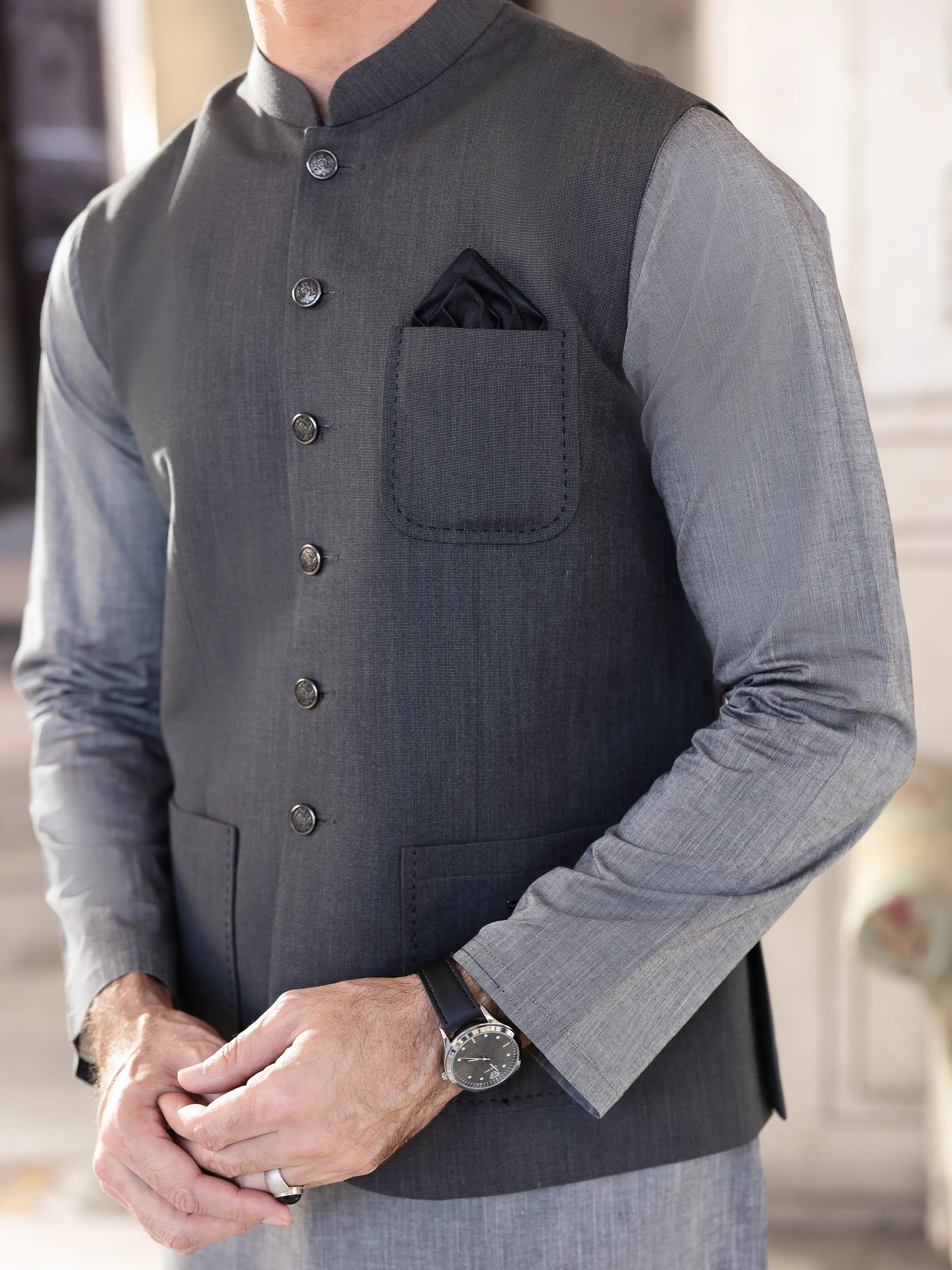 Men's Dark Grey Waist Coat - EMTWC5-35936 - Image 4