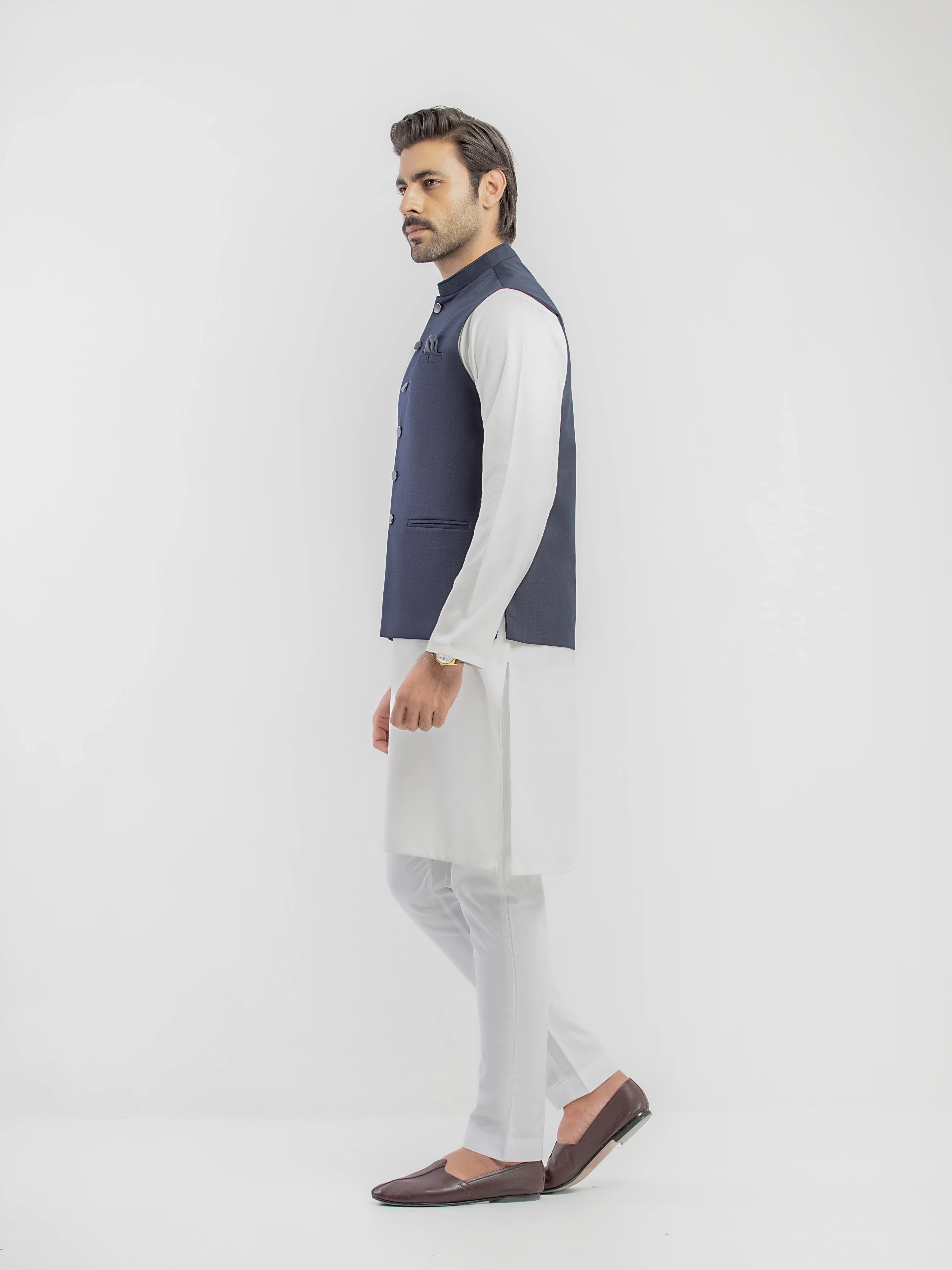 Men's Navy Blue Waist Coat - EMTWCP5-35999 - Image 4