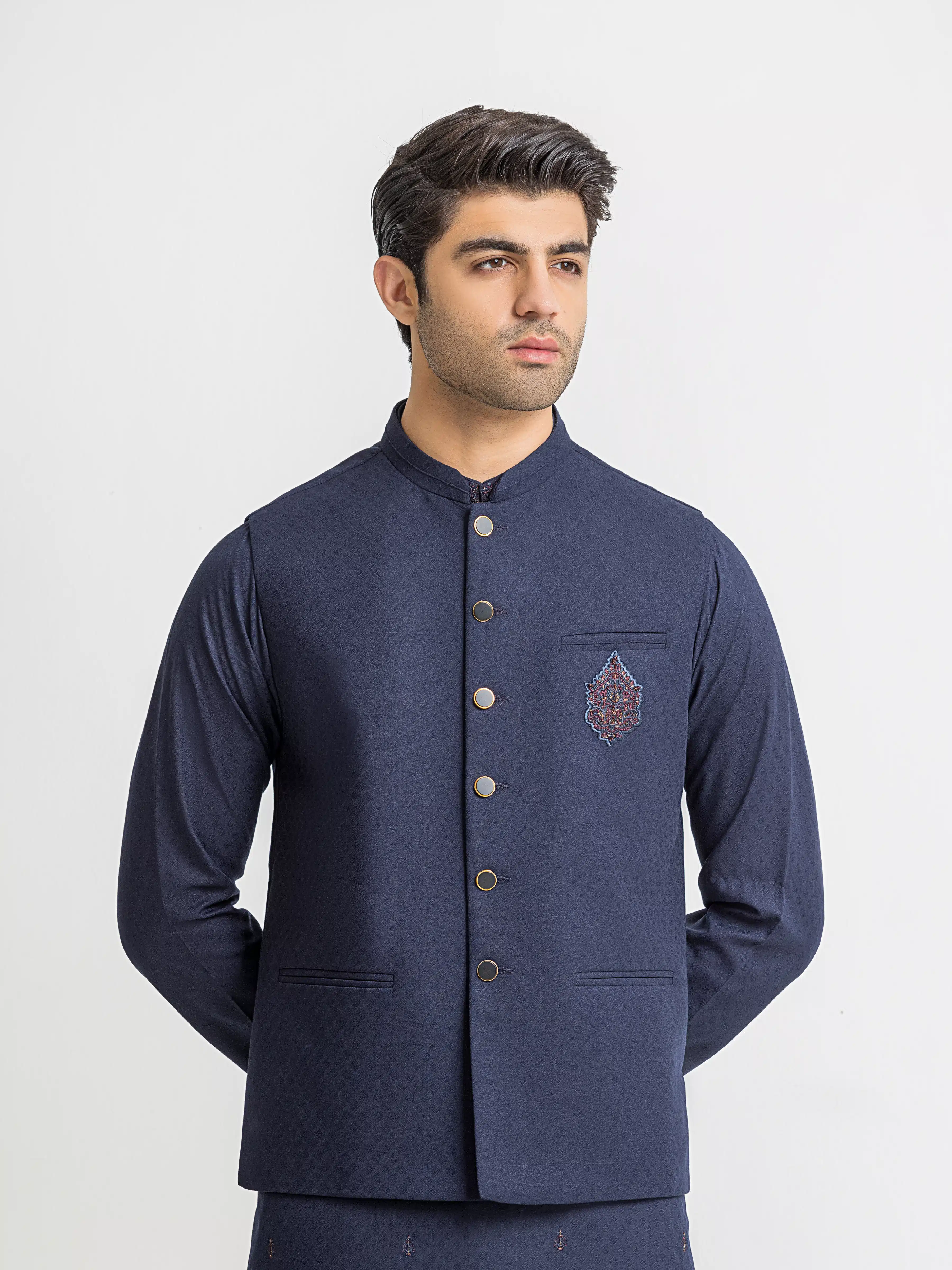 Men's Navy Blue Waist Coat Suit - EMTWCSC5-017 - Image 2