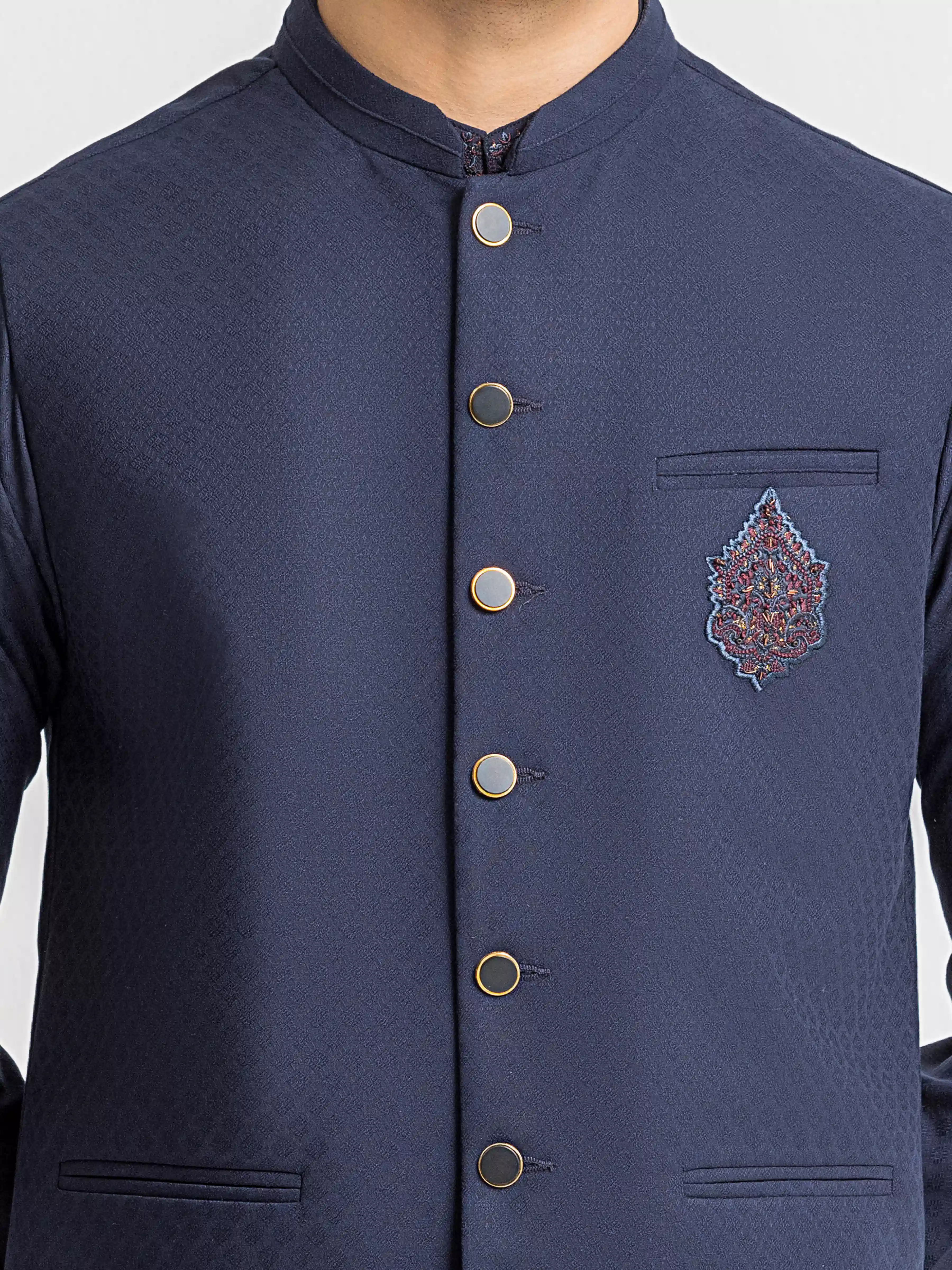 Men's Navy Blue Waist Coat Suit - EMTWCSC5-017 - Image 3