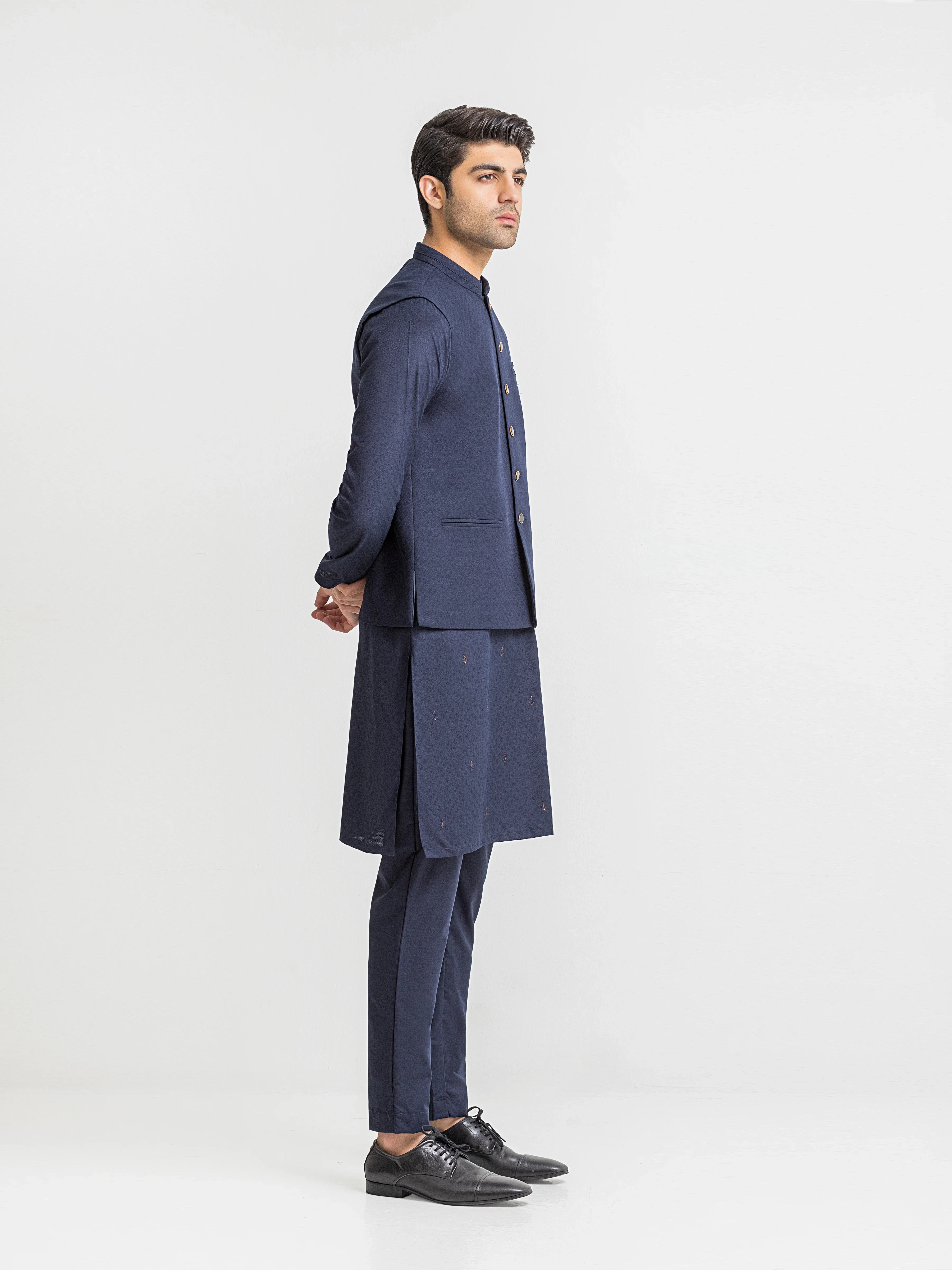 Men's Navy Blue Waist Coat Suit - EMTWCSC5-017 - Image 4