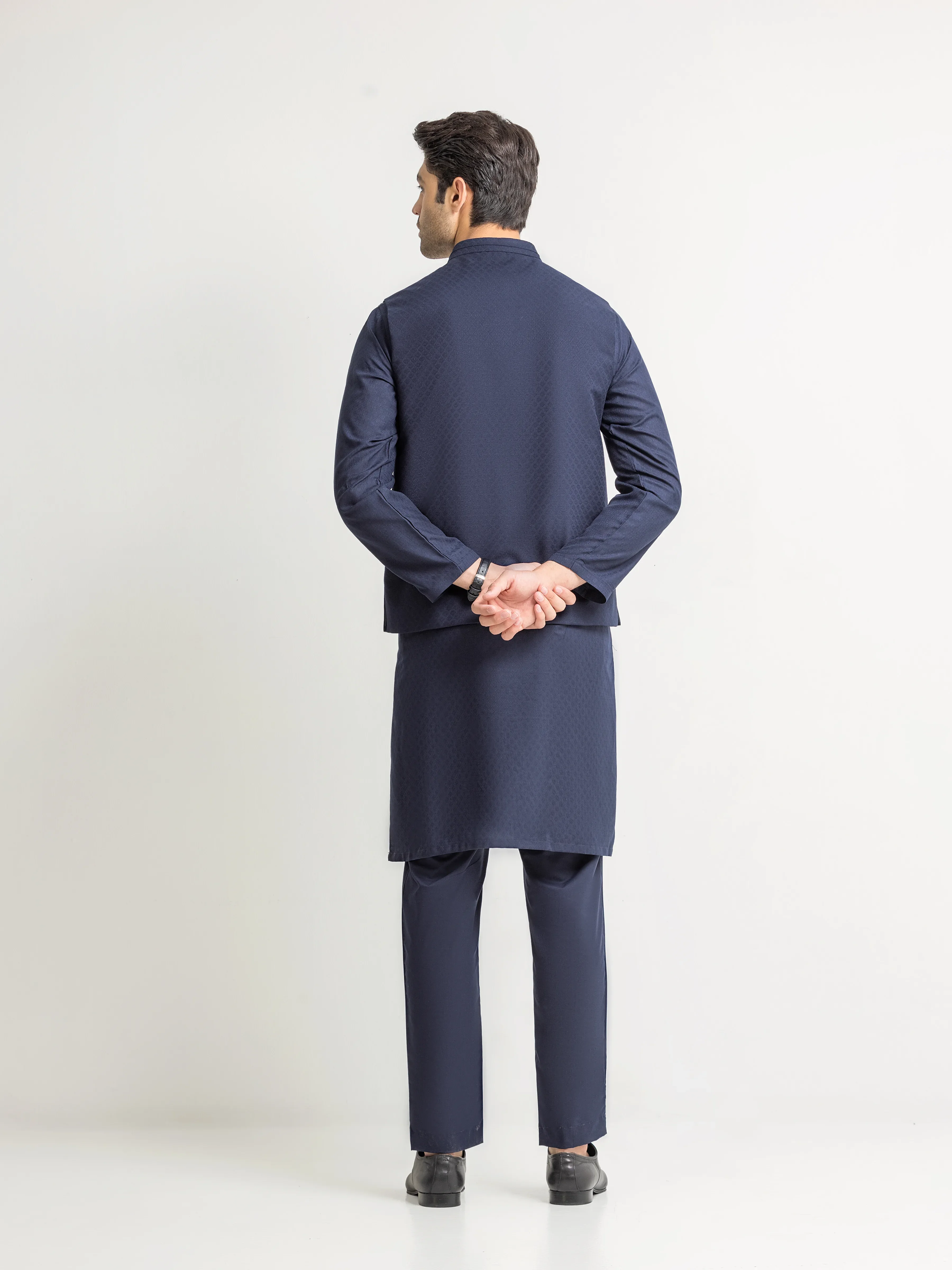 Men's Navy Blue Waist Coat Suit - EMTWCSC5-017 - Image 5