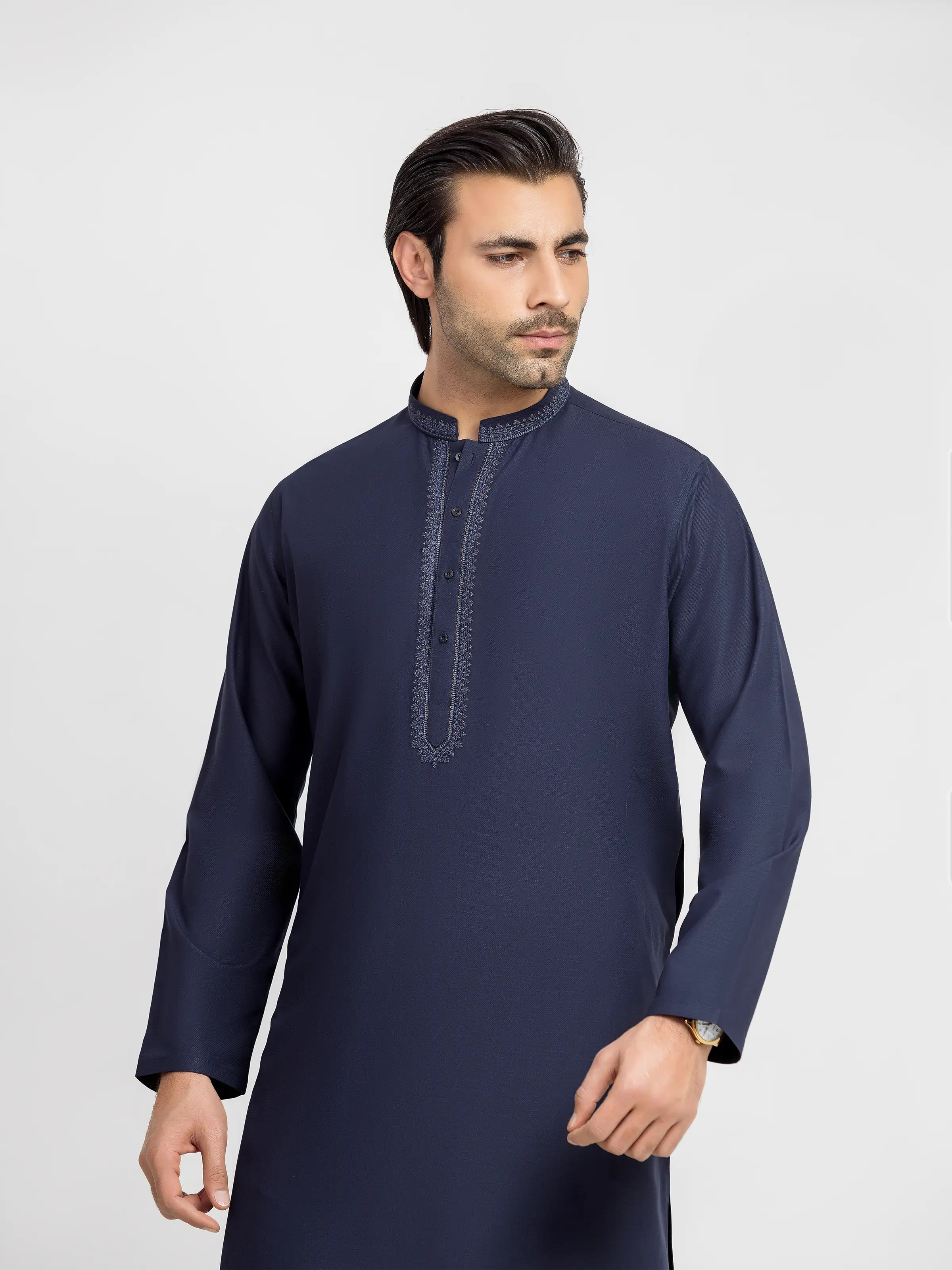 Men's Navy Kurta Shalwar - EMTKS6-41248 - Image 2