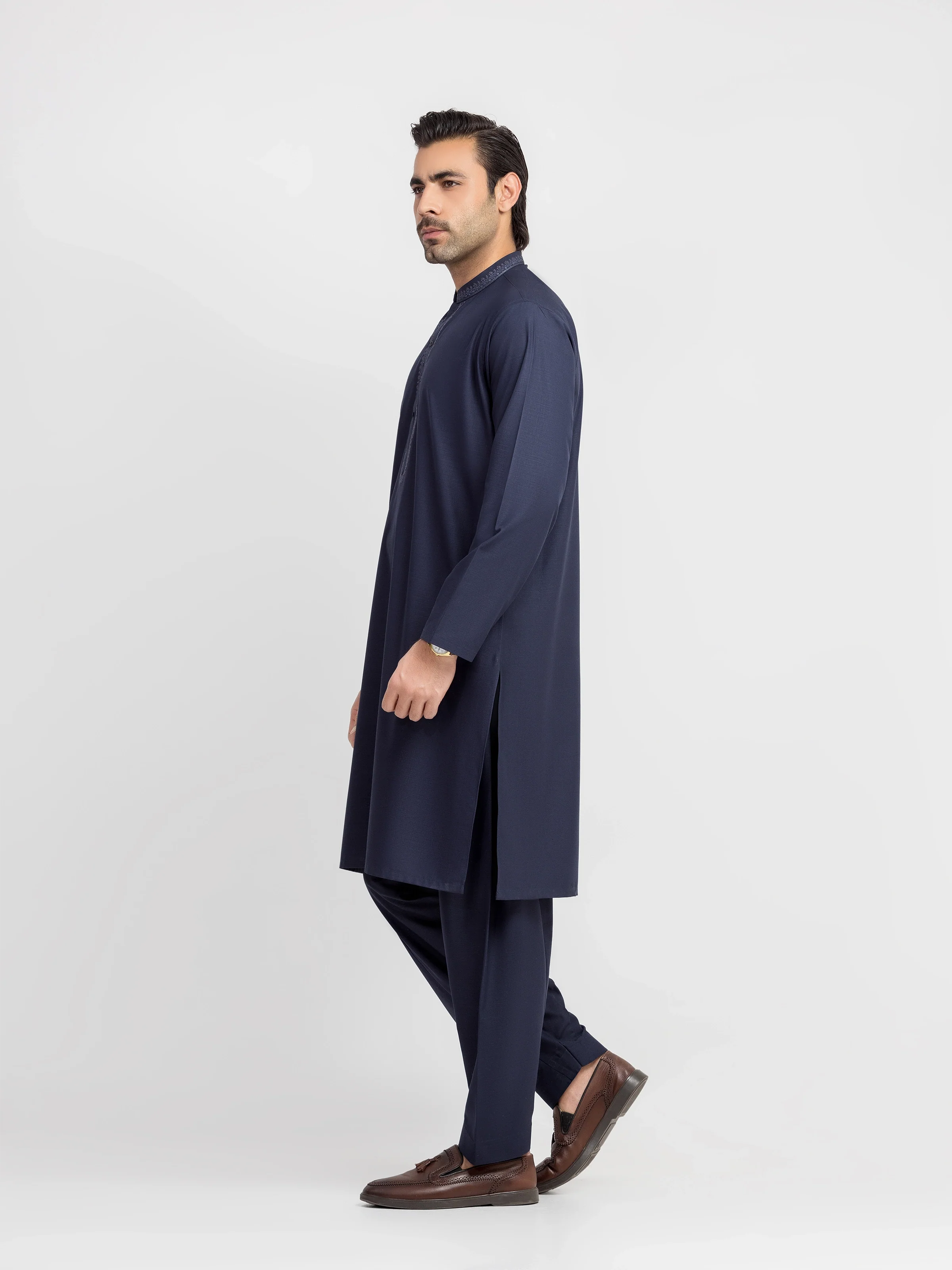Men's Navy Kurta Shalwar - EMTKS6-41248 - Image 4