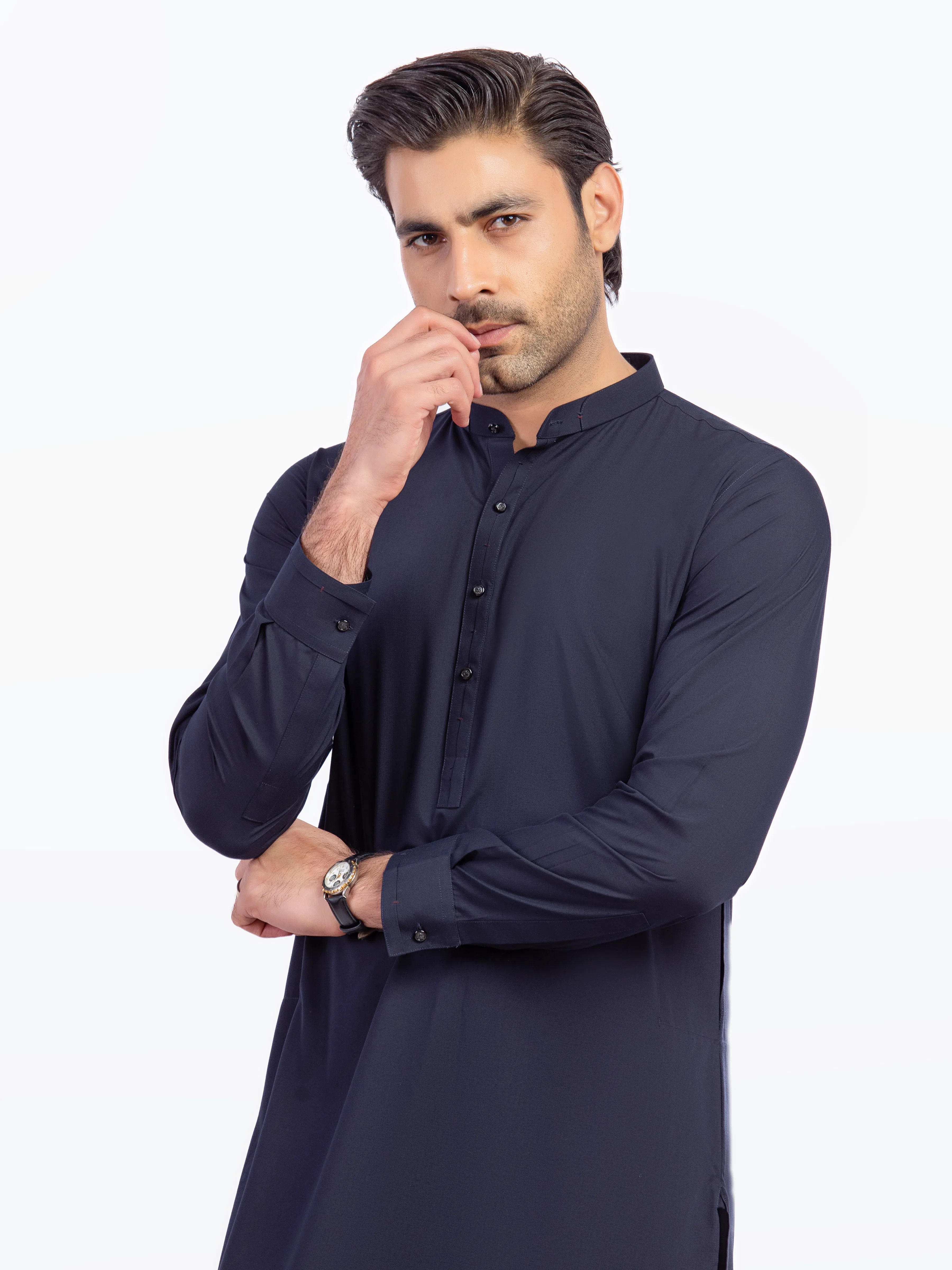 Men's Navy Shalwar Kameez - EMTKST5-99568 - Image 2