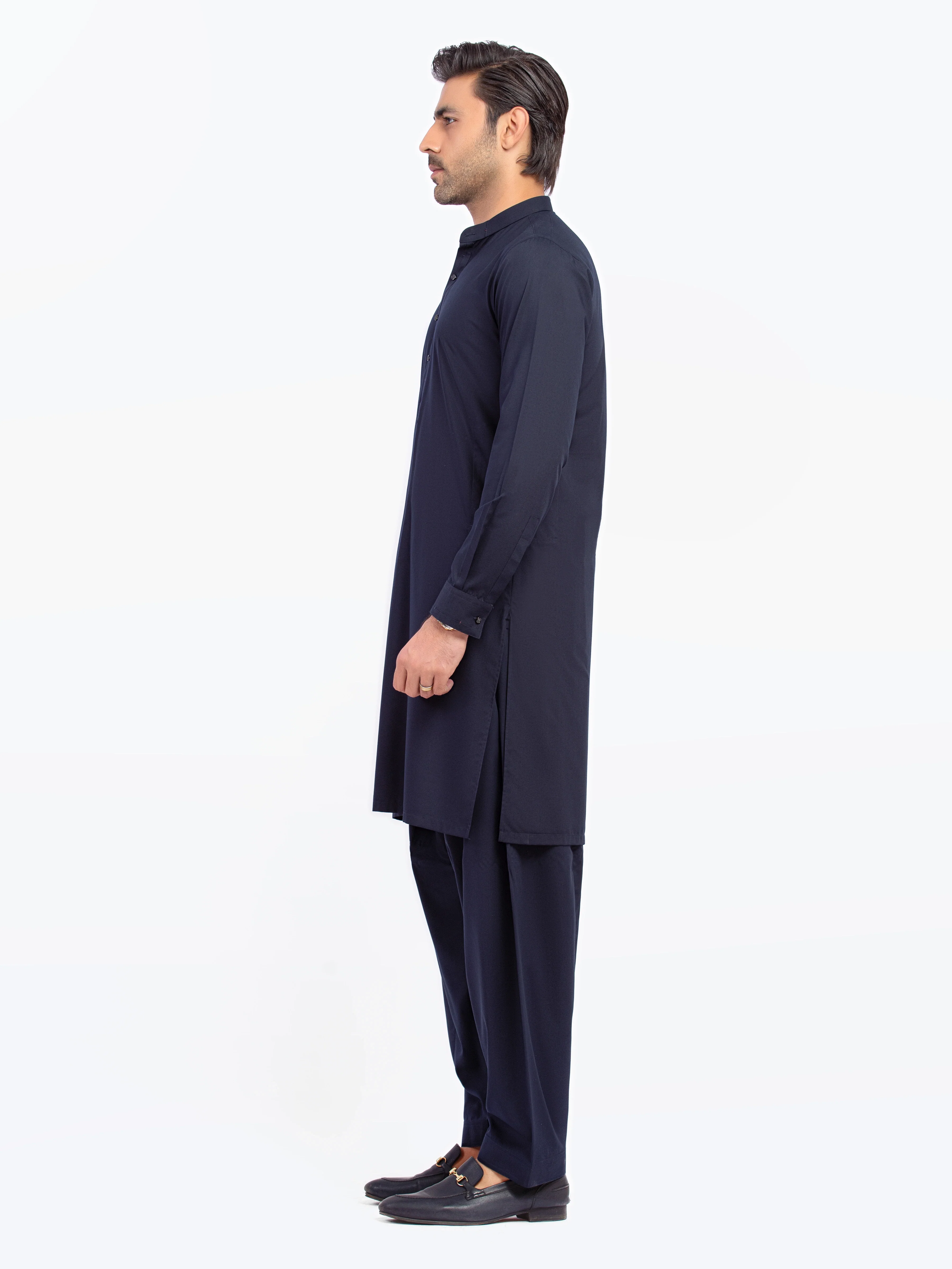 Men's Navy Shalwar Kameez - EMTKST5-99568 - Image 4