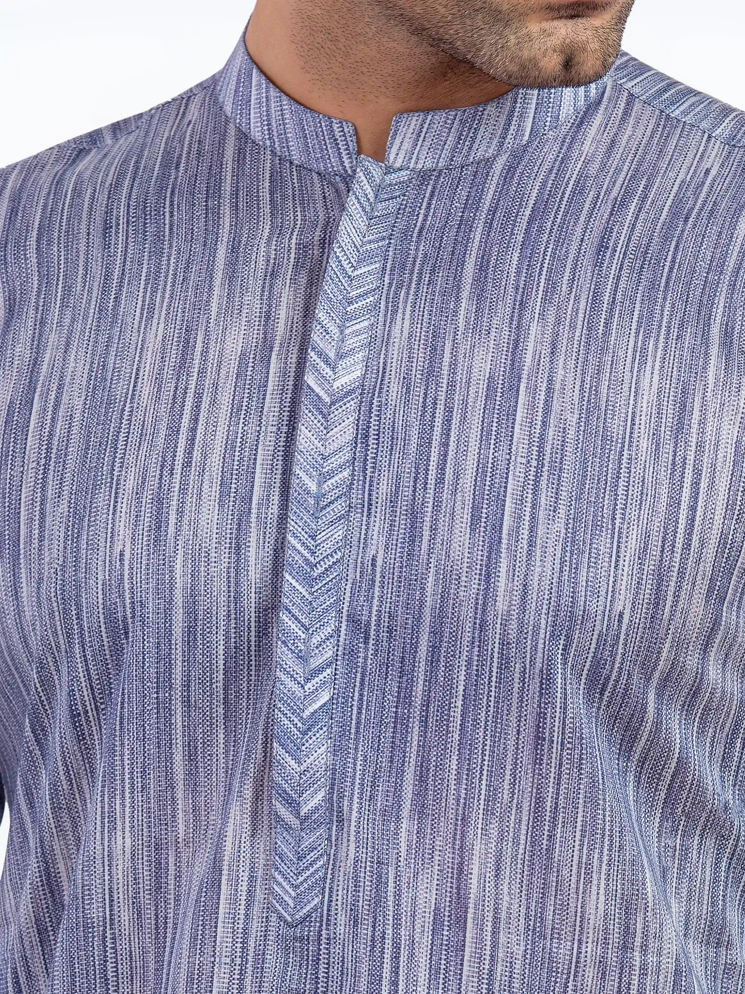 Men's Navy & White Kurta - EMTK5-99572 - Image 3