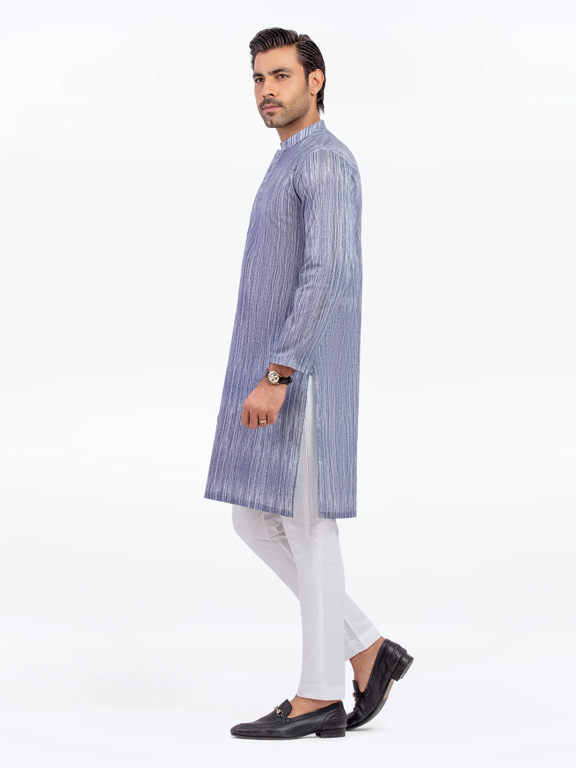 Men's Navy & White Kurta - EMTK5-99572 - Image 4