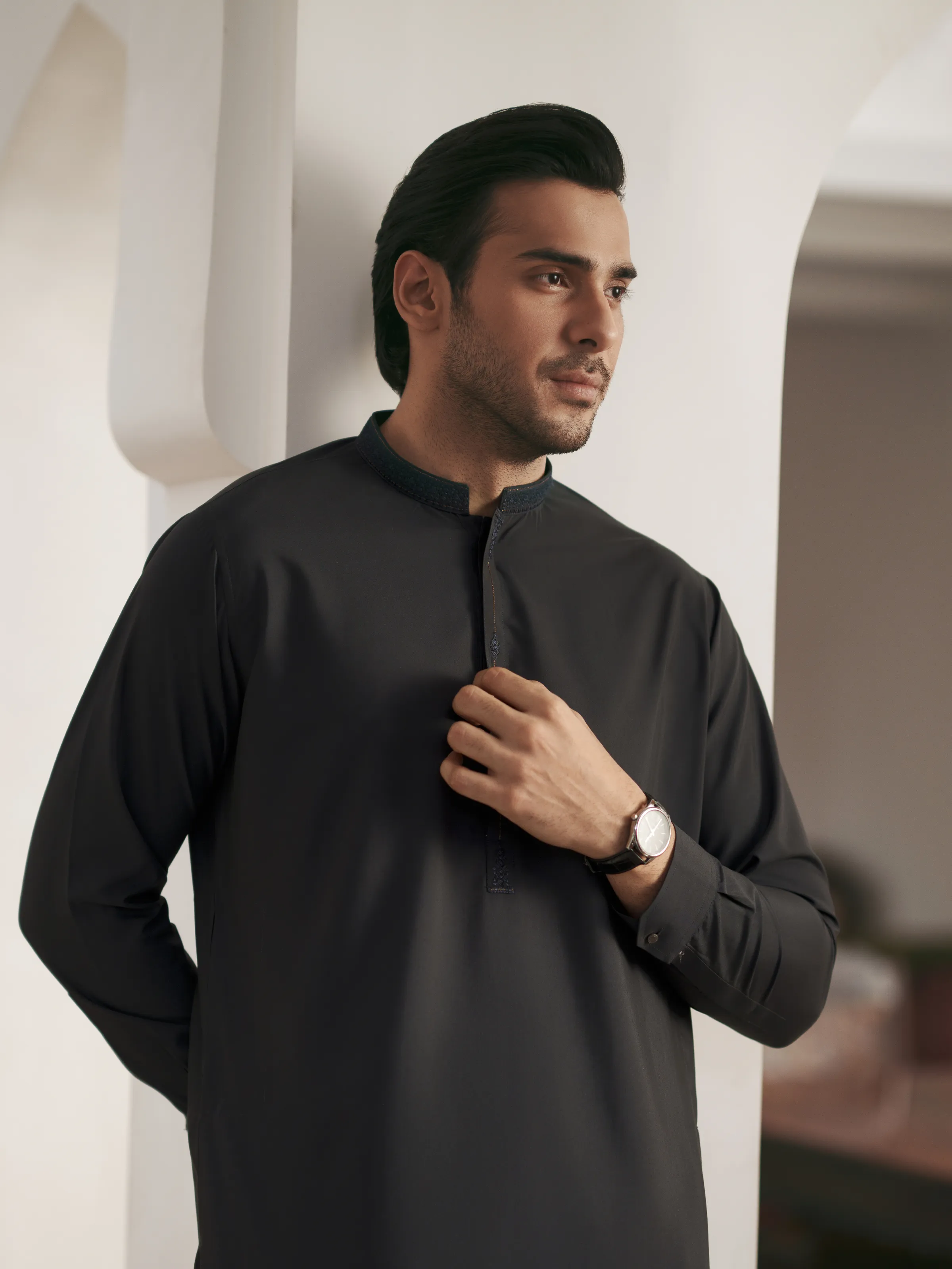 Men's Night Blue Shalwar Kameez - EMTKS5-41202 - Image 2