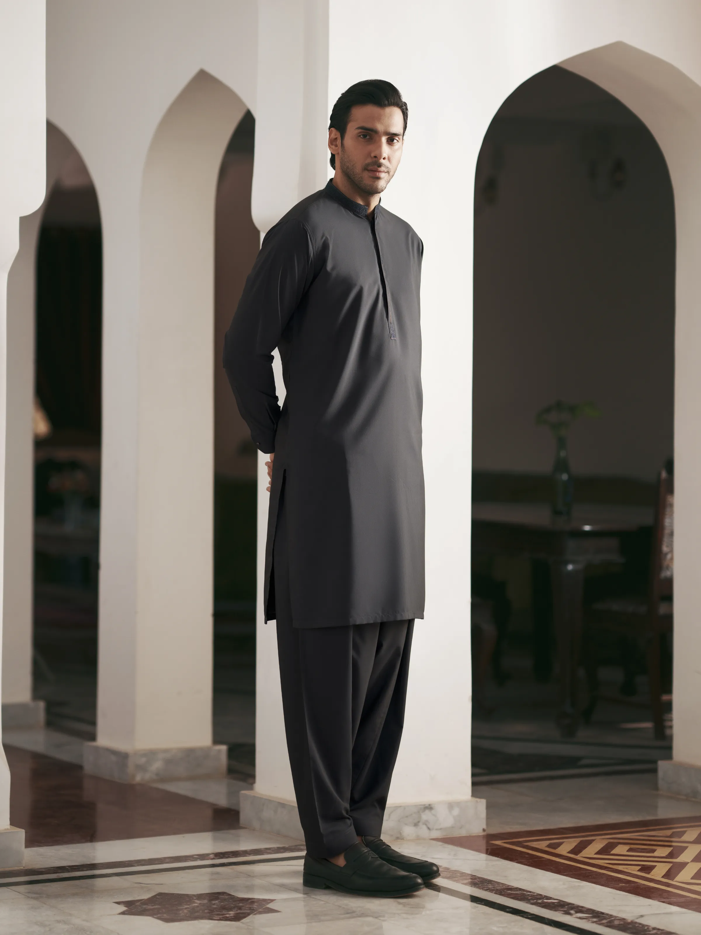 Men's Night Blue Shalwar Kameez - EMTKS5-41202 - Image 5