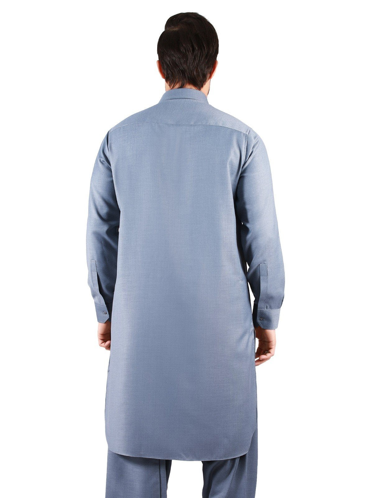 Men's Ocean Blue Shalwar Kameez Plain - EMTKSP19W-40832 - Image 3