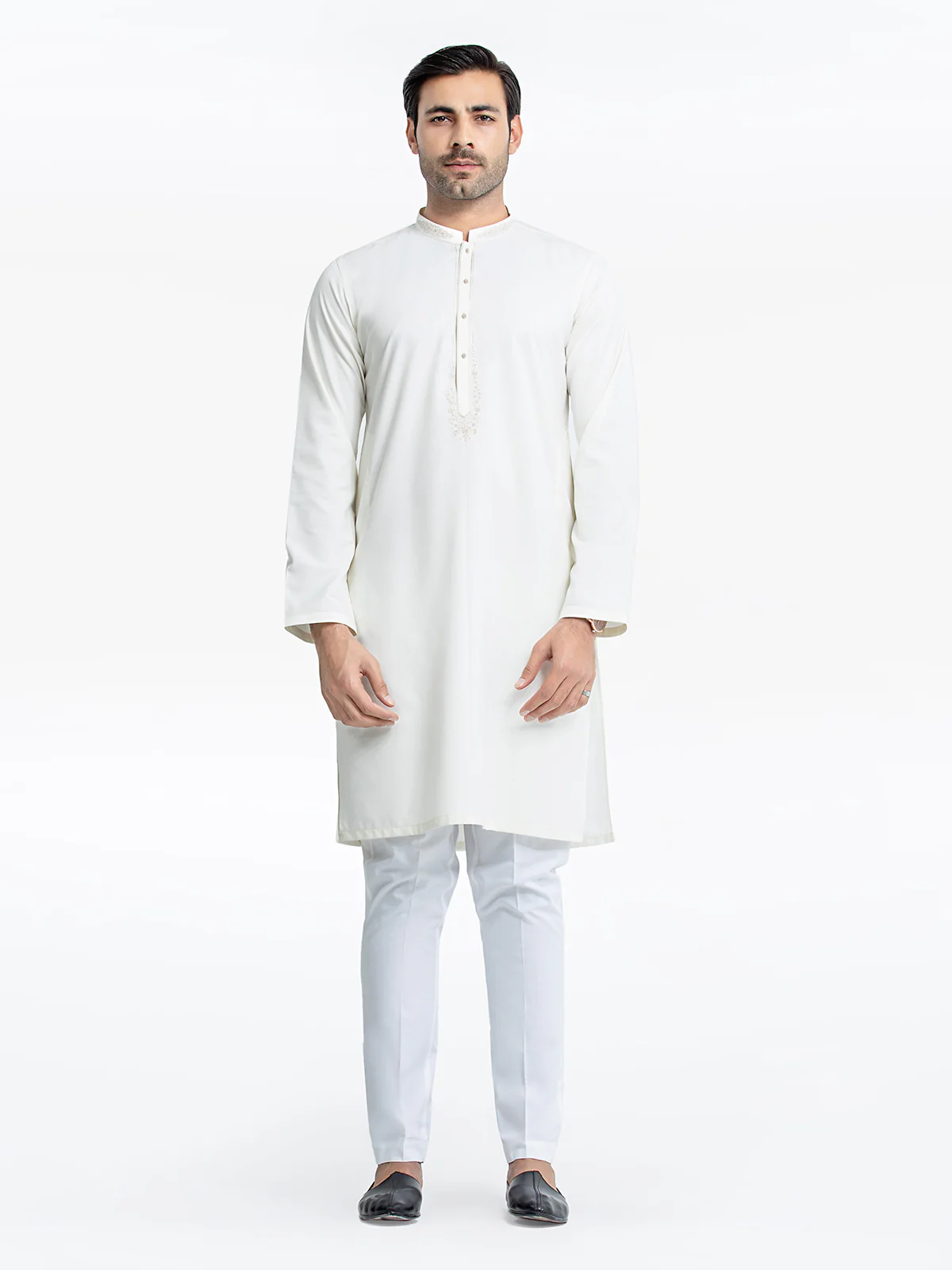 Men's Off White Kurta - EMTK24S-99444 - Image 3