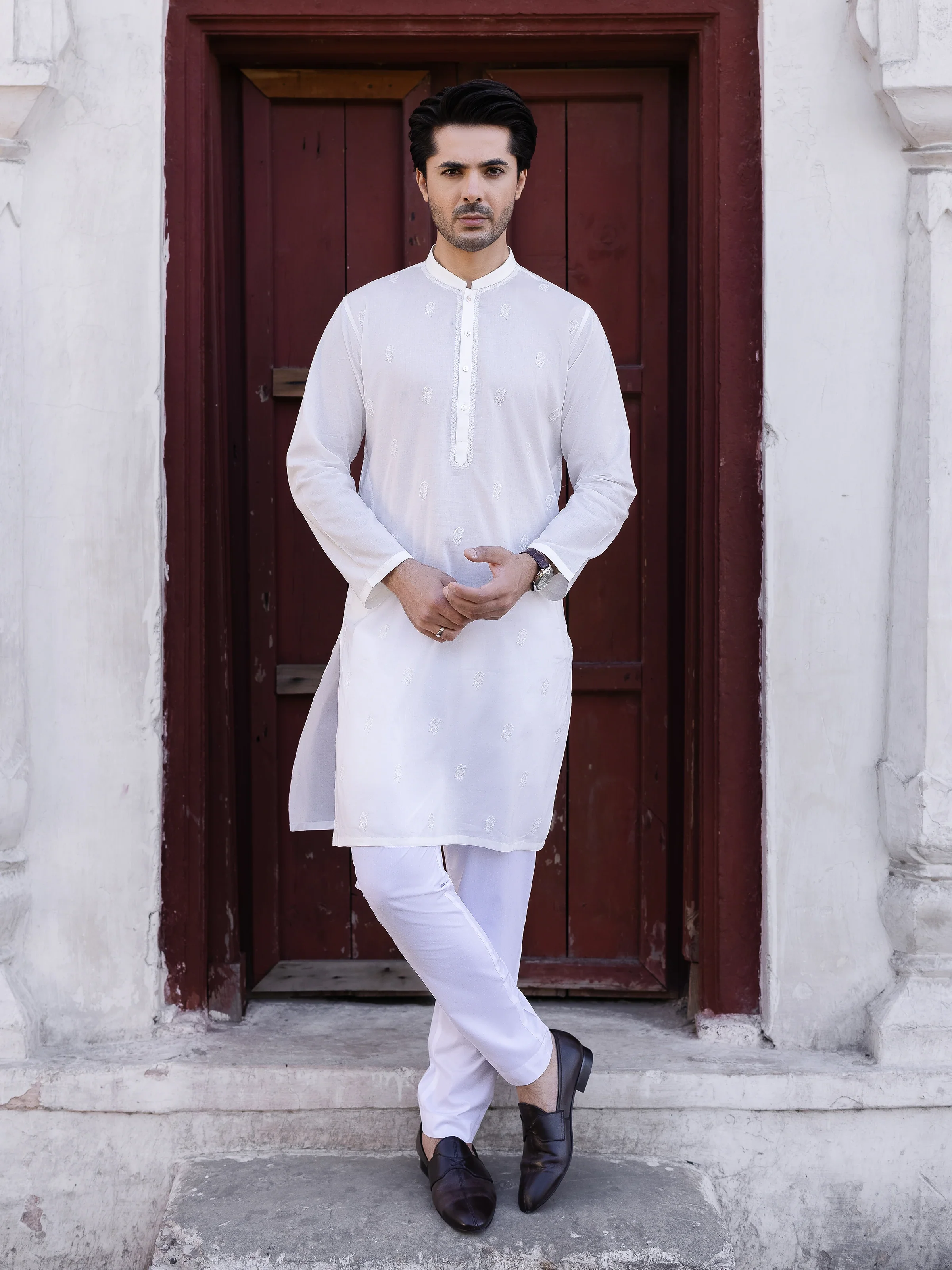 Men's Off White Kurta - EMTK25S-99489 - Image 2