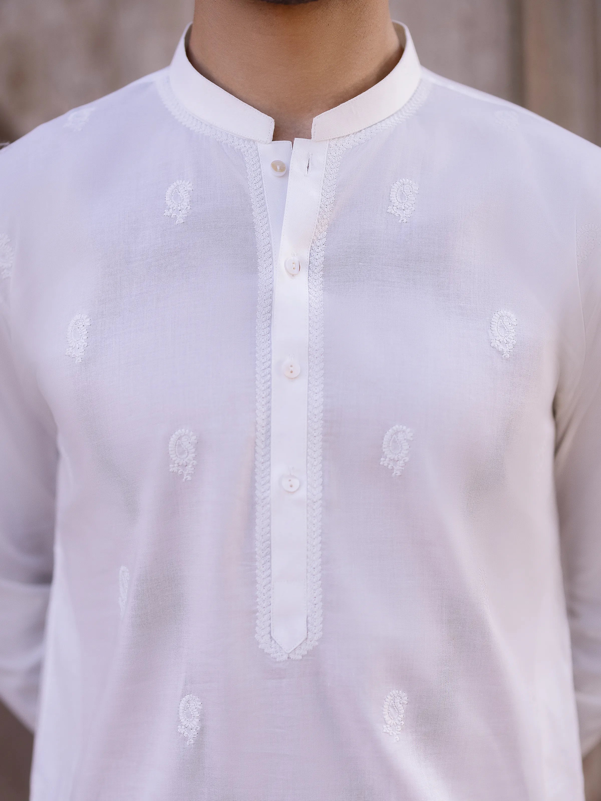 Men's Off White Kurta - EMTK25S-99489 - Image 3